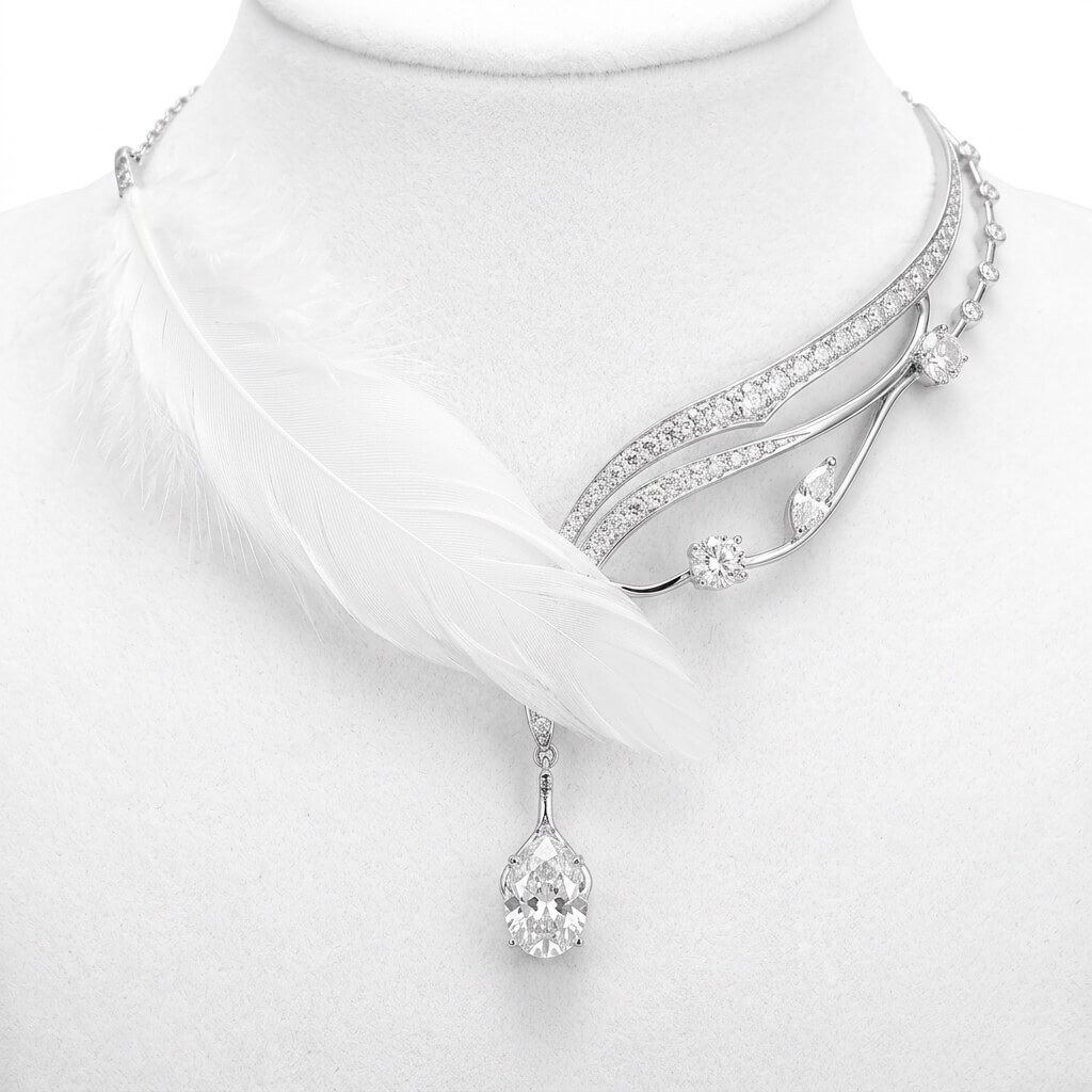 Alternative Darkborne | Feather Necklace | White Gold Plated & 5A