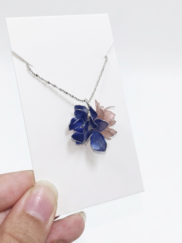 Handmade 925 Sterling Silver Twin Lotus Ribbon Choker / Necklace