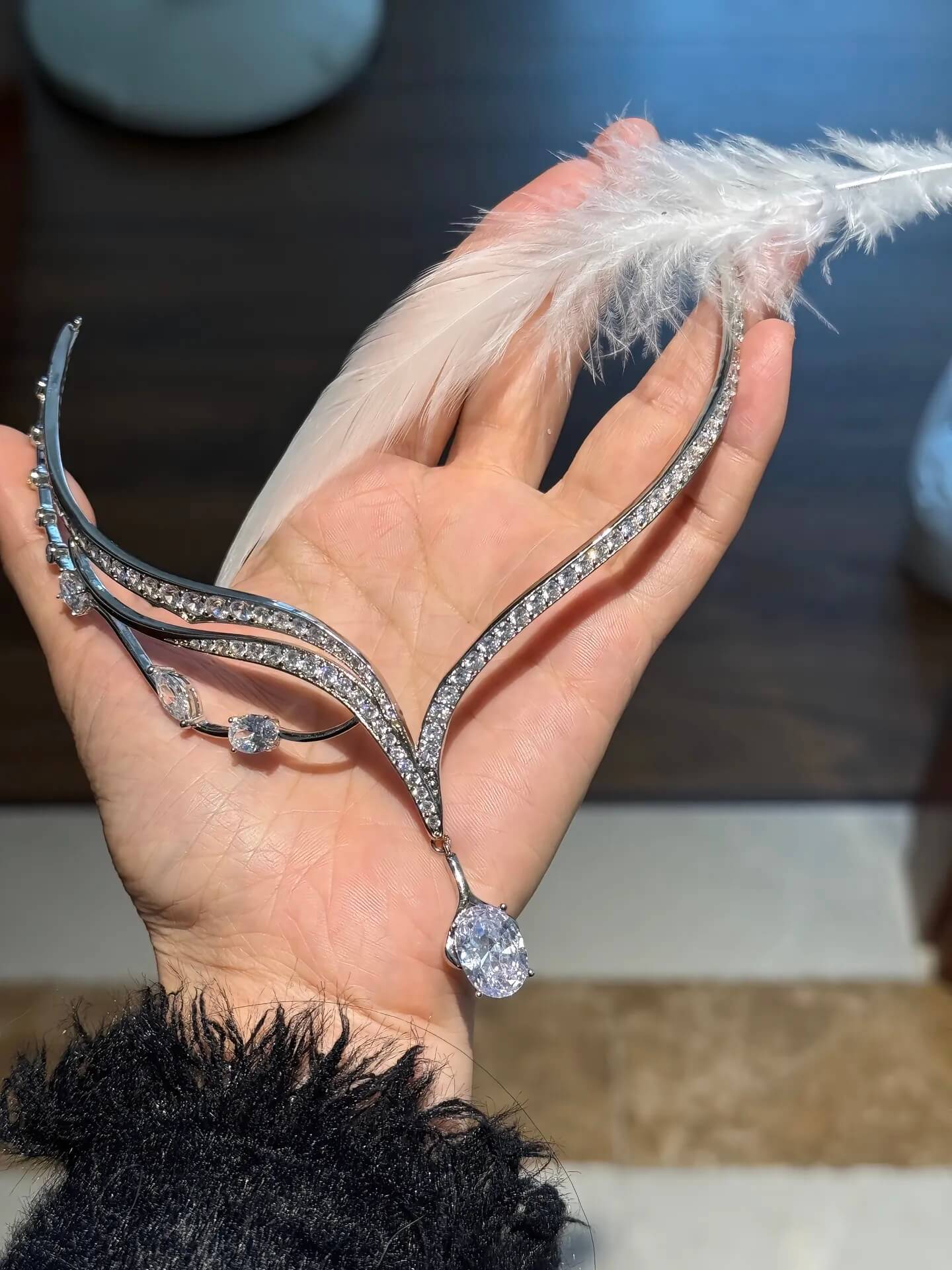 Alternative Darkborne | Feather Necklace | White Gold Plated & 5A Zirconia
