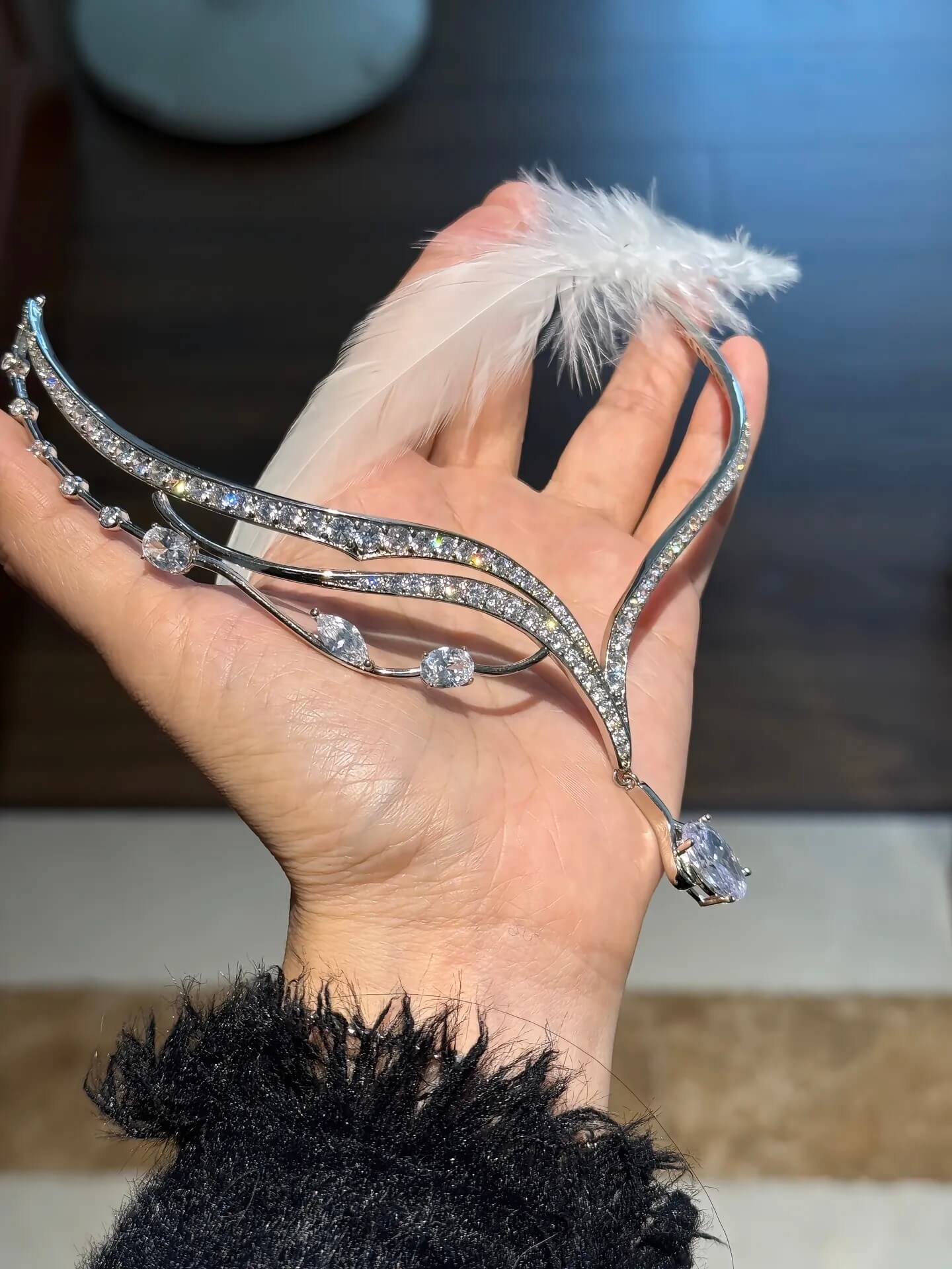 Alternative Darkborne | Feather Necklace | White Gold Plated & 5A Zirconia