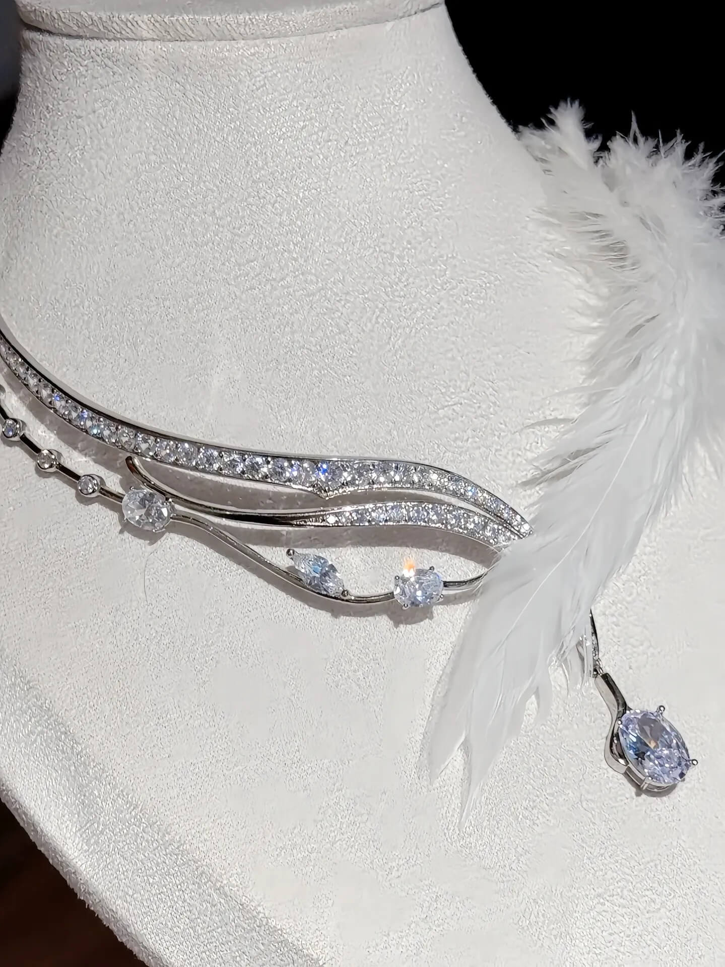 Alternative Darkborne | Feather Necklace | White Gold Plated & 5A Zirconia