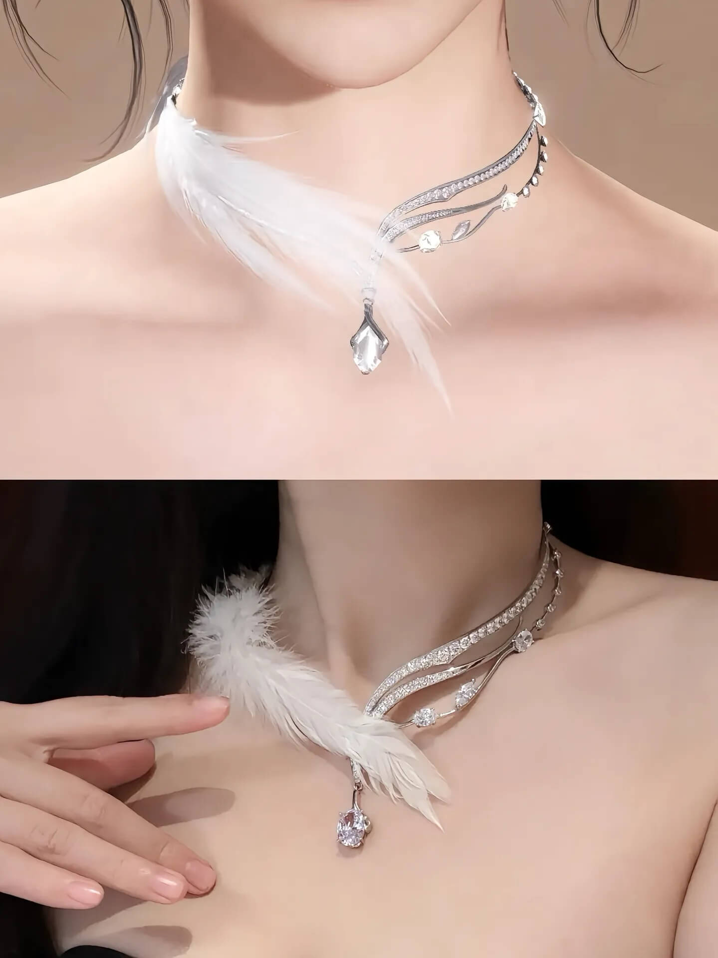 Alternative Darkborne | Feather Necklace | White Gold Plated & 5A