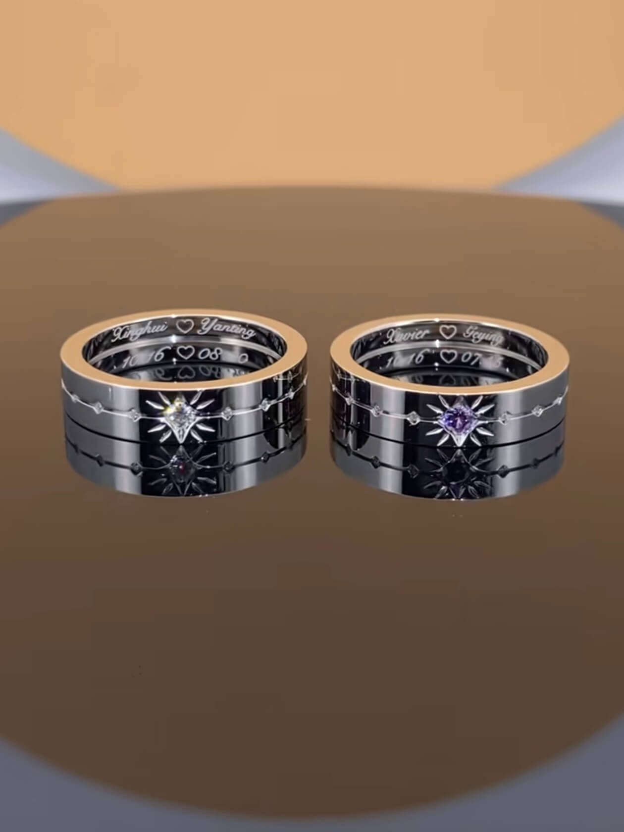 Evening Star | Couple Ring Set  | 925 Silver Platinum-Plated Moissanite | Affinity 100 Token