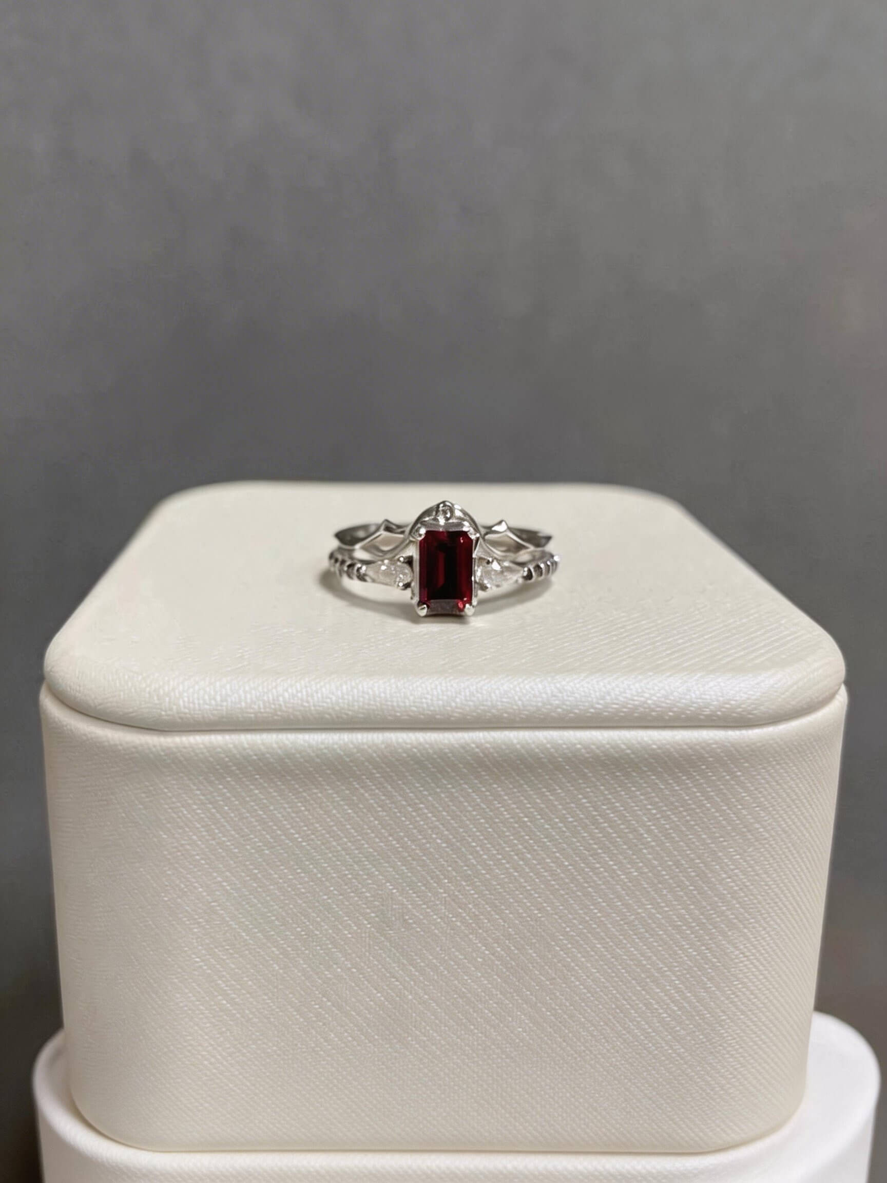 Eternal Vow |  Couple Rings | 925 Sterling Silver Platinum-Plated Moissanite & Red Tourmaline
