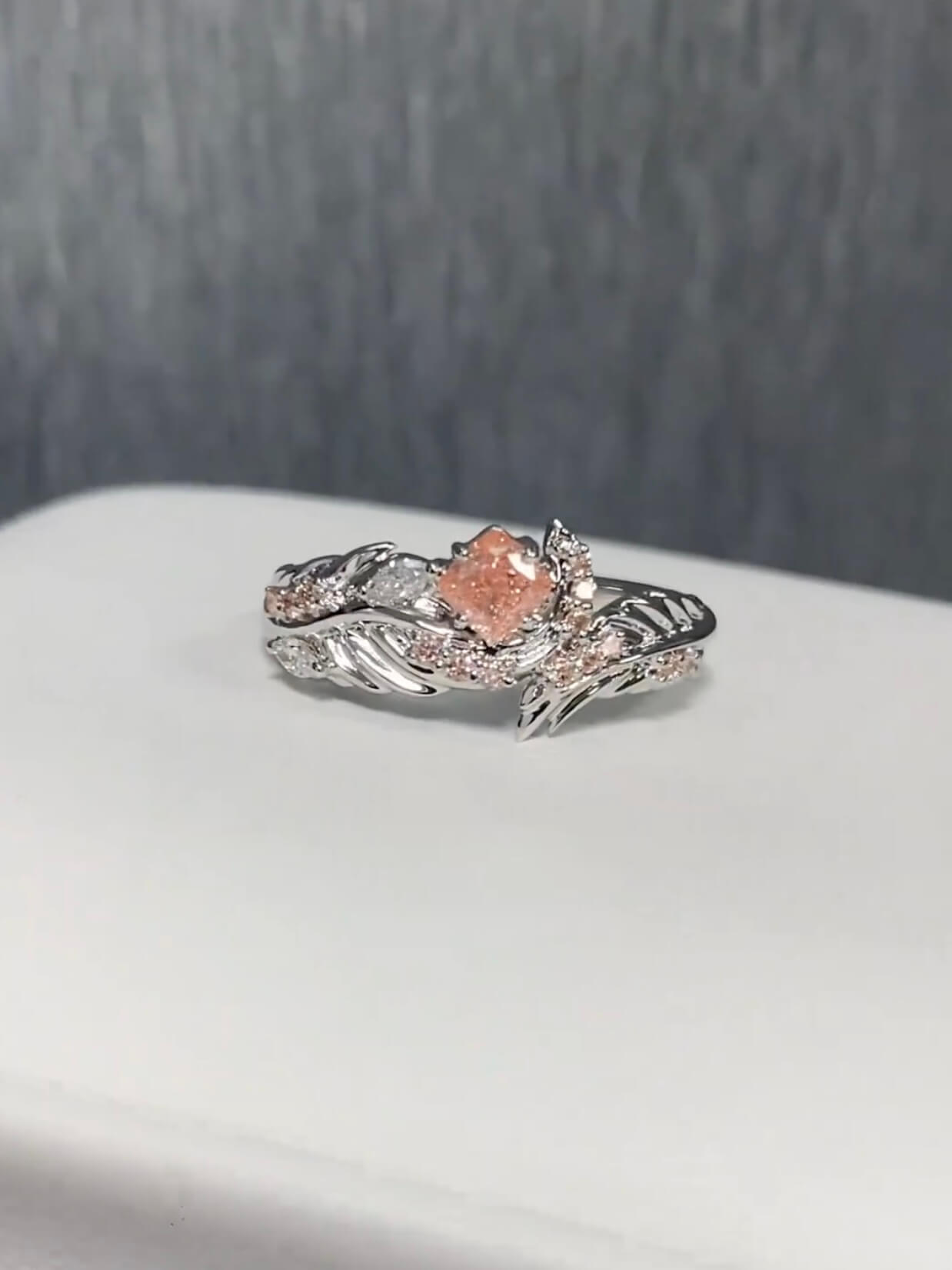 Alternative Darkborne | Feather Ring Set | 925 Silver Platinum-Plated Moissanite & Red Tourmaline