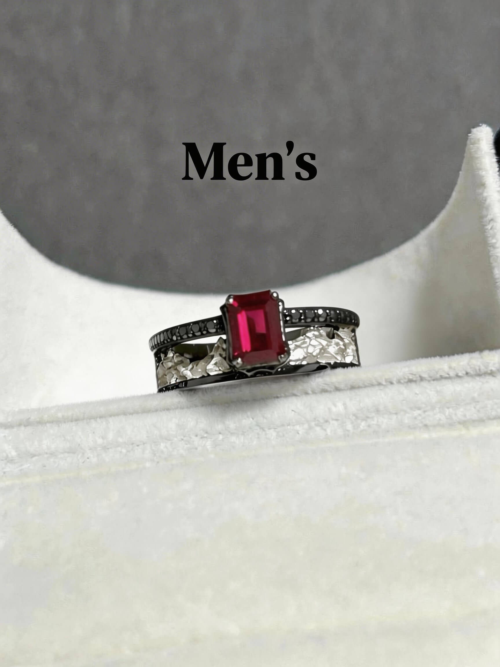 Eternal Vow |  Couple Rings | 925 Sterling Silver Platinum-Plated Moissanite & Red Tourmaline