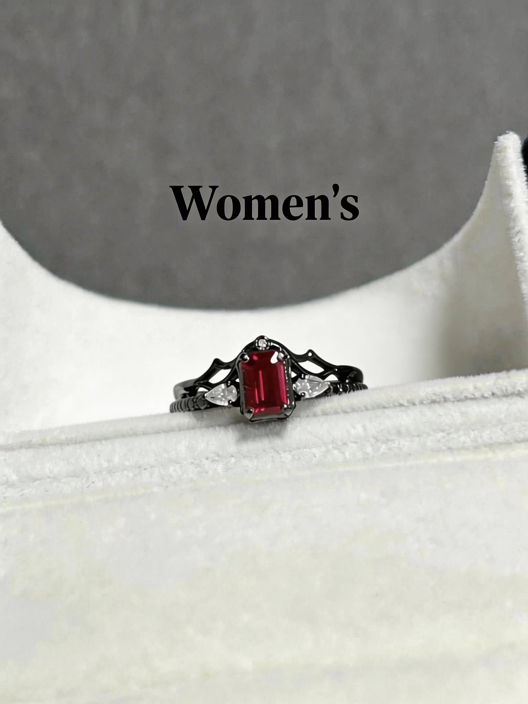 Eternal Vow |  Couple Rings | 925 Sterling Silver Platinum-Plated Moissanite & Red Tourmaline