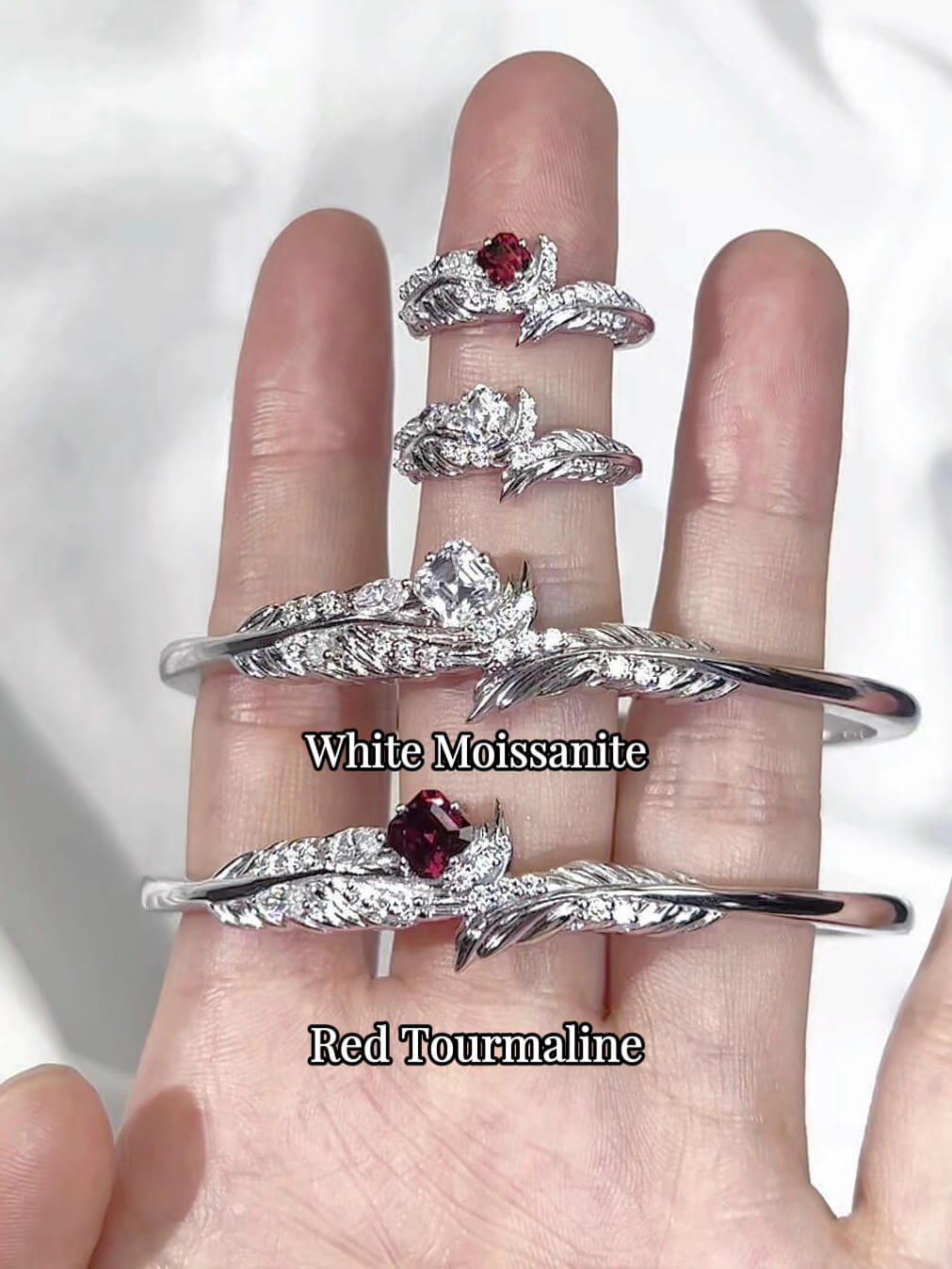 Alternative Darkborne | Feather Bangle | 999 Silver Platinum-Plated Moissanite
