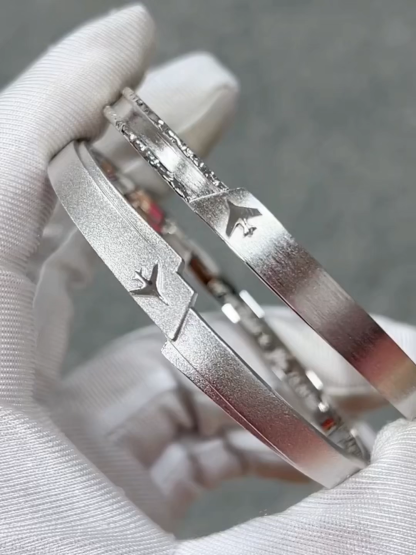 Cloudward Vows | Airplane-Themed Couple Bangle Set | 999 Fine Silver Bangles