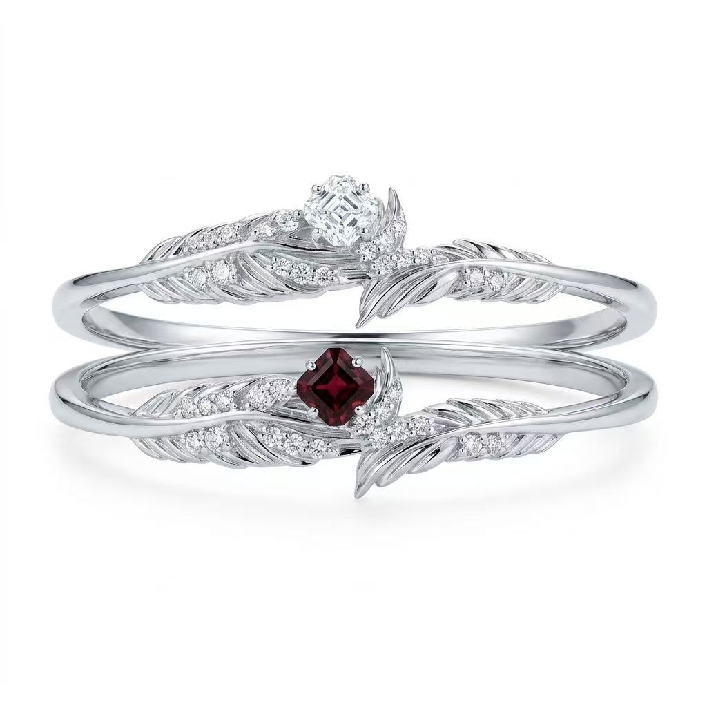 Alternative Darkborne | Feather Bangle | 999 Silver Platinum-Plated Moissanite