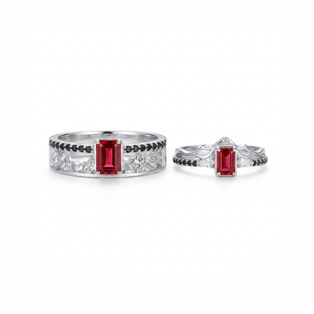 Level 100 Affinity Couple Rings | 925 Sterling Silver Platinum-Plated Red Tourmaline