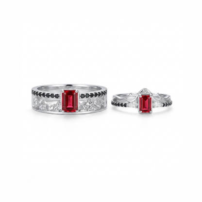 Level 100 Affinity Couple Rings | 925 Sterling Silver Platinum-Plated Red Tourmaline