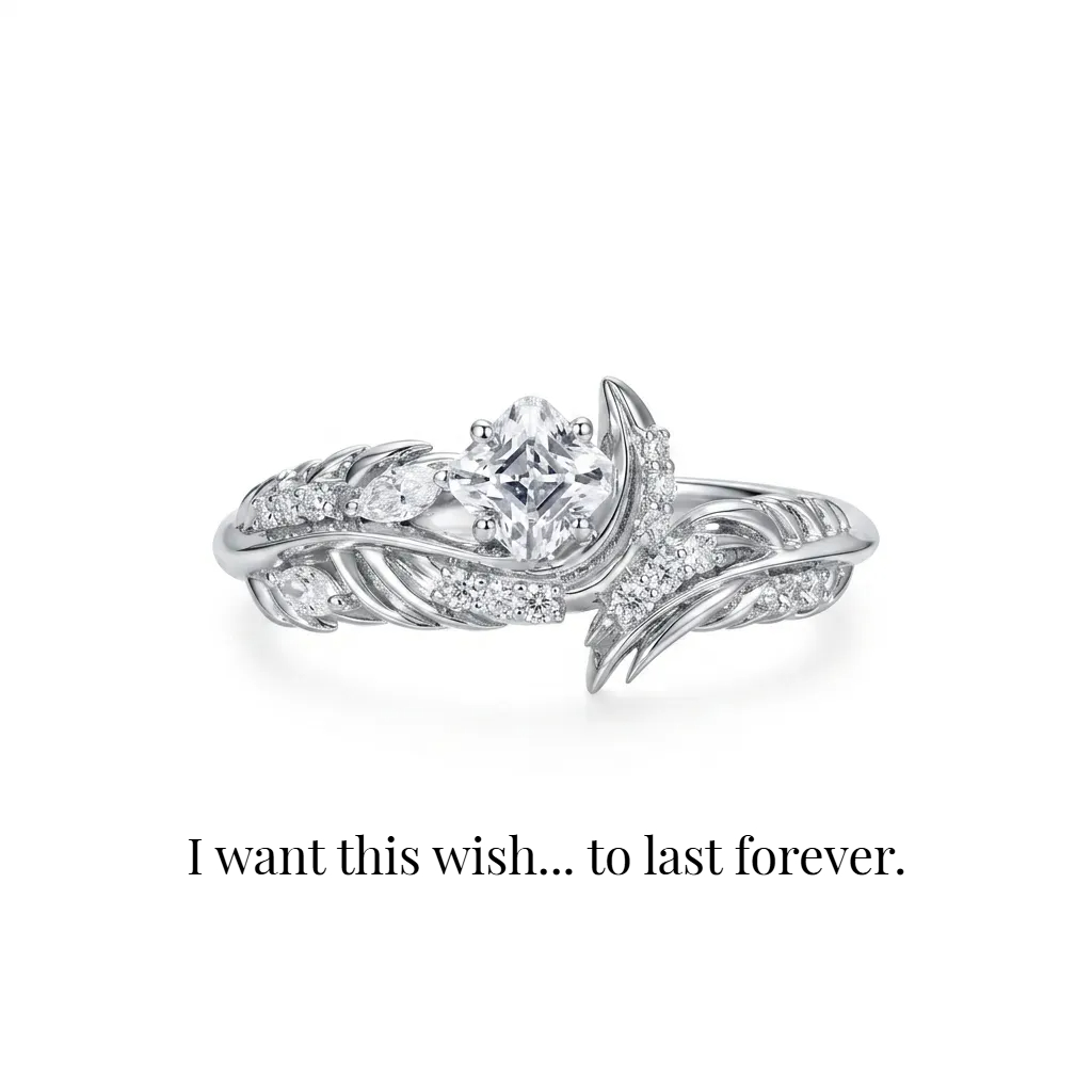 Soul Feather Wedding Ring | 925 Silver Platinum-Plated Moissanite & Red Tourmaline