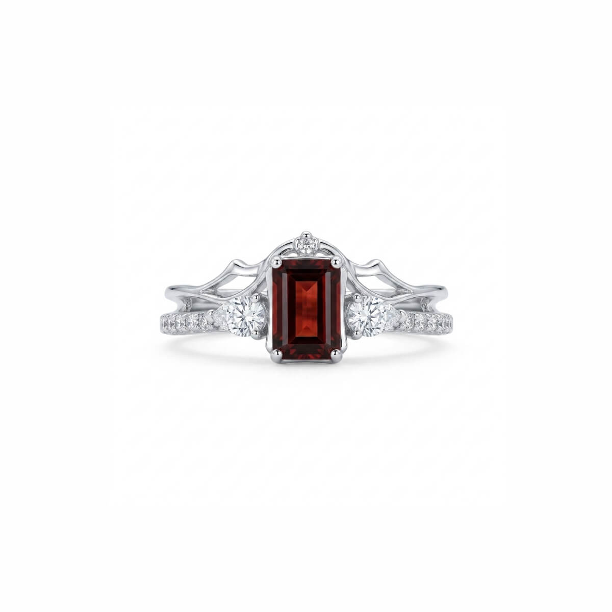 Level 100 Affinity Couple Rings | 925 Sterling Silver Platinum-Plated Moissanite & Red Tourmaline