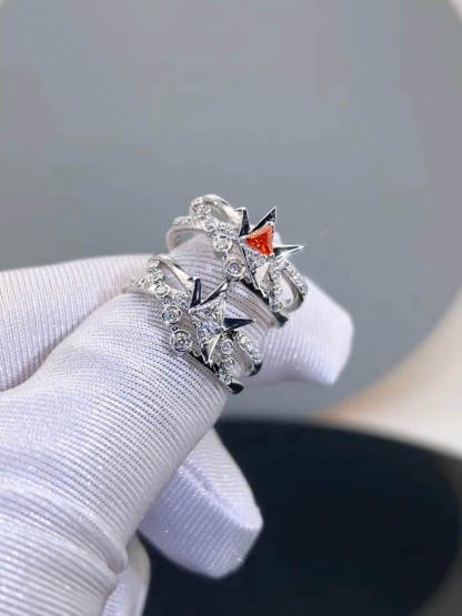 Returning Crane | Ring Set | 925 Silver Platinum-Plated Moissanite