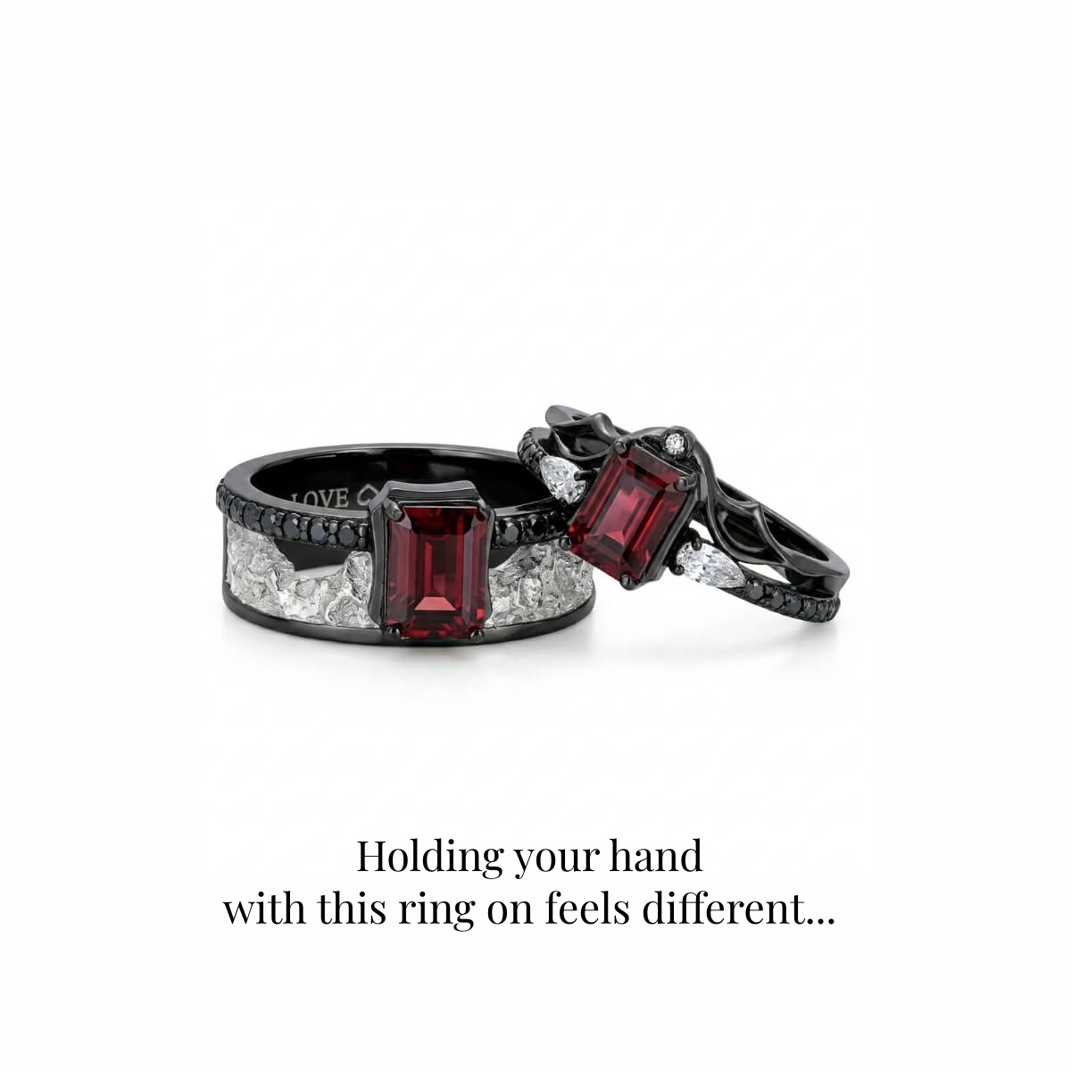 Level 100 Affinity Couple Rings | 925 Sterling Silver Platinum-Plated Red Tourmaline