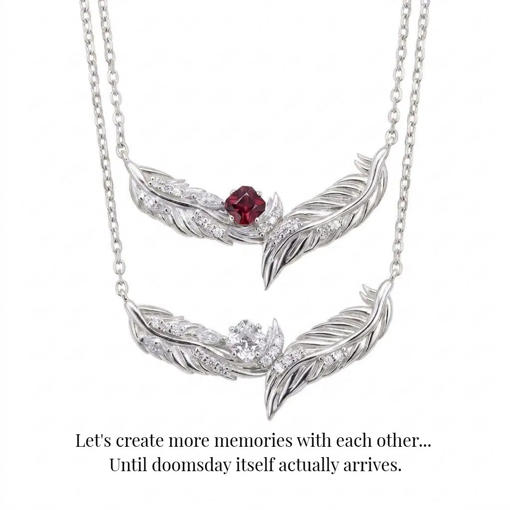 Soul Feather Necklace | 925 Silver Platinum-Plated Moissanite & Red Tourmaline
