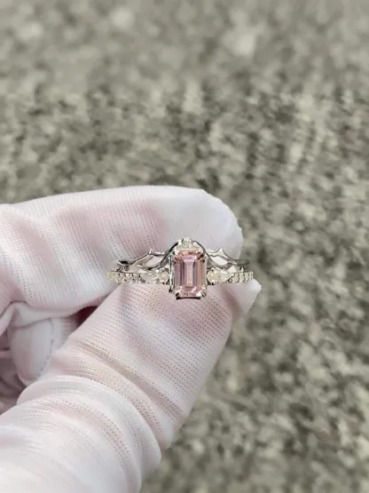 Eternal Vow |  Couple Rings | 925 Sterling Silver Platinum-Plated Moissanite & Red Tourmaline