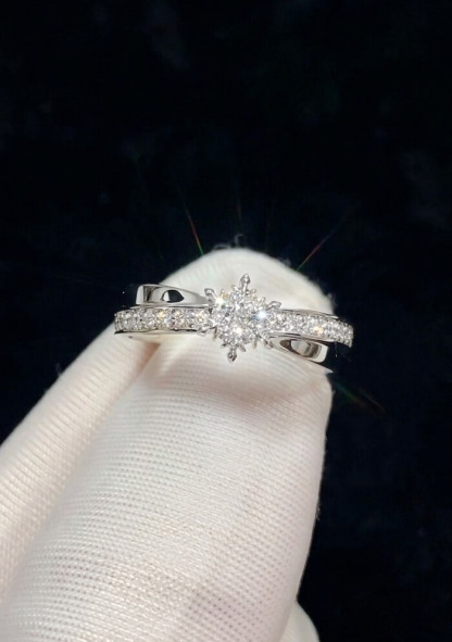 Everlasting Snow | Couple Ring Set  | 925 Sterling Silver Platinum-Plated Moissanite