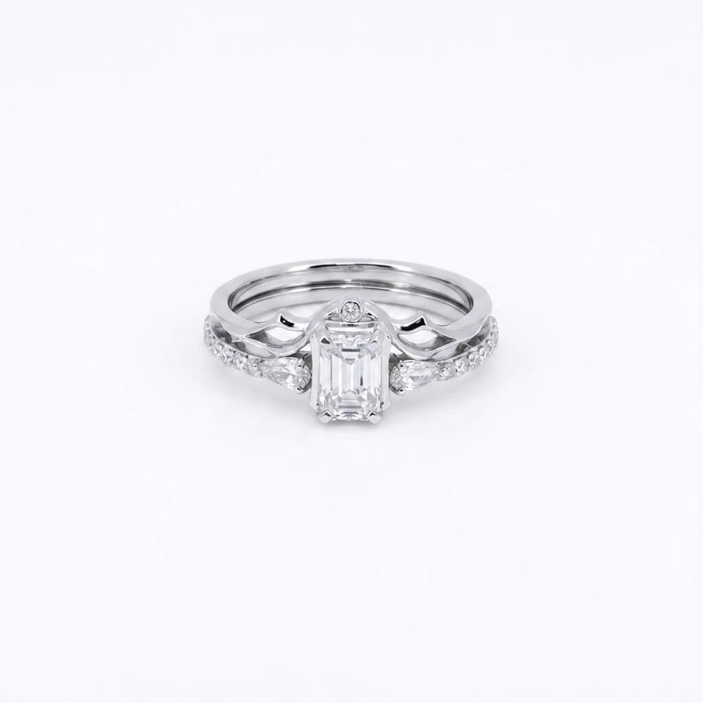 Level 100 Affinity Couple Rings | 925 Sterling Silver Platinum-Plated Moissanite & Red Tourmaline
