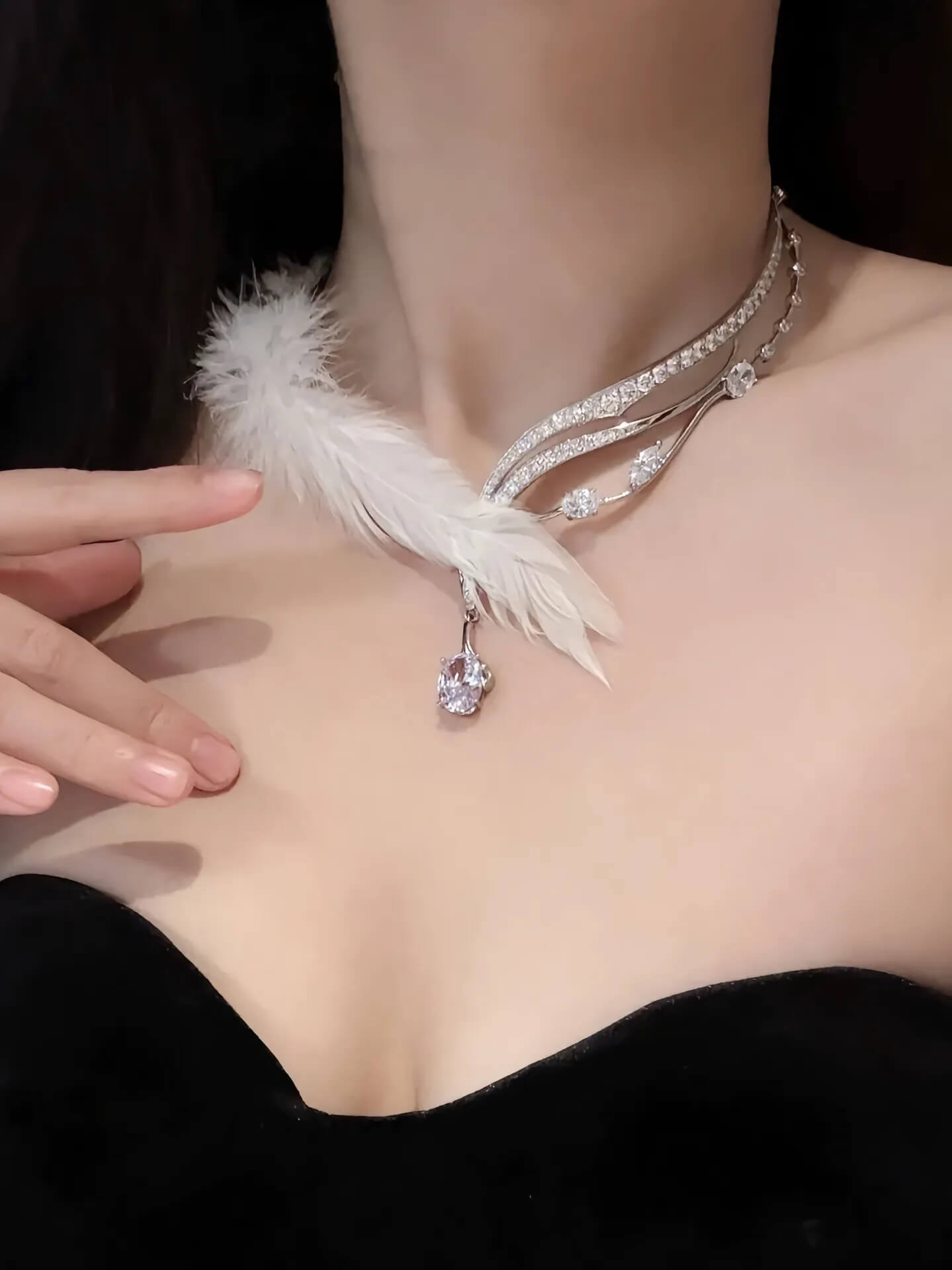 Alternative Darkborne | Feather Necklace | White Gold Plated & 5A Zirconia