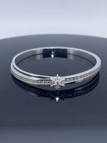 Everlasting Snow Bangle | 999 Pure Silver Platinum-Plated Moissanite