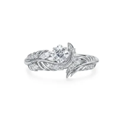 Soul Feather Wedding Ring | 925 Silver Platinum-Plated Moissanite & Red Tourmaline