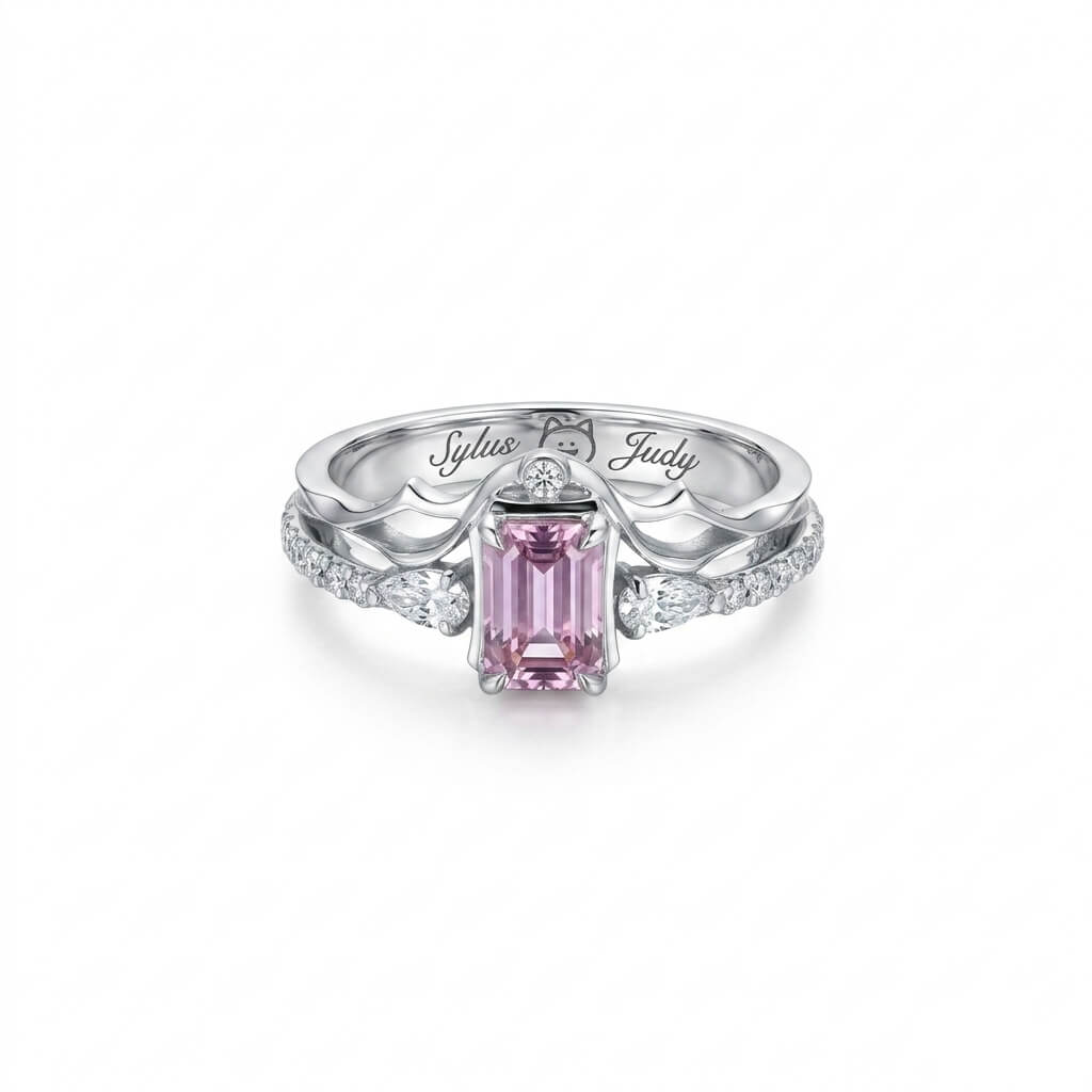 Level 100 Affinity Couple Rings | 925 Sterling Silver Platinum-Plated Moissanite & Red Tourmaline