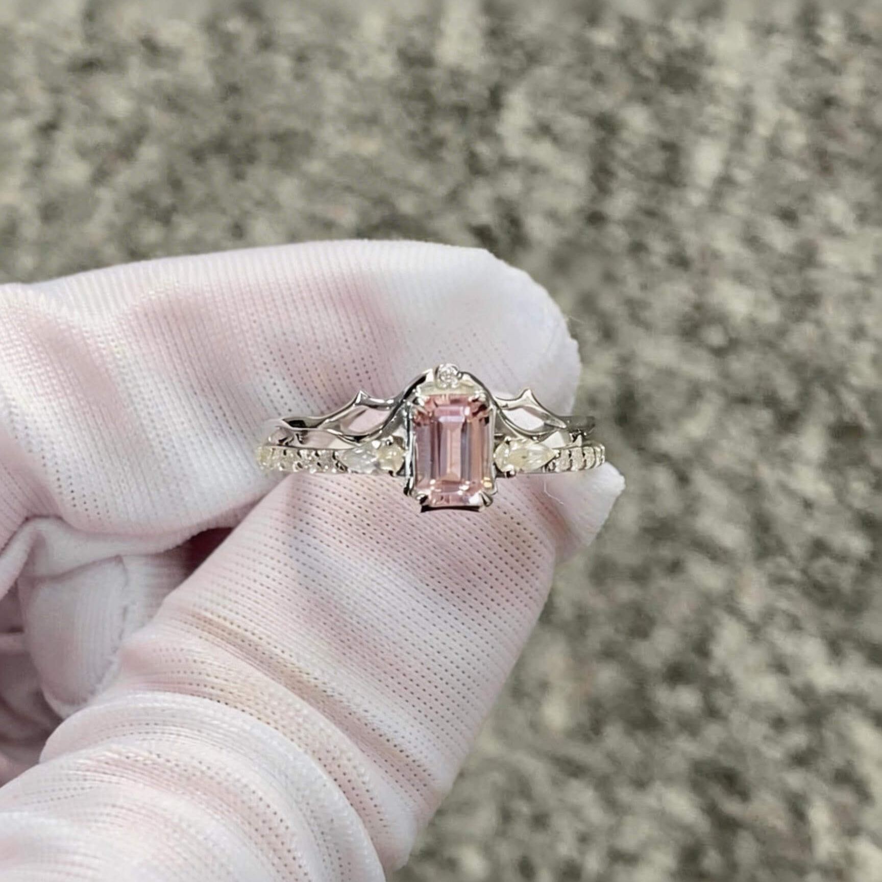 Eternal Vow |  Couple Rings | 925 Sterling Silver Platinum-Plated Moissanite & Red Tourmaline