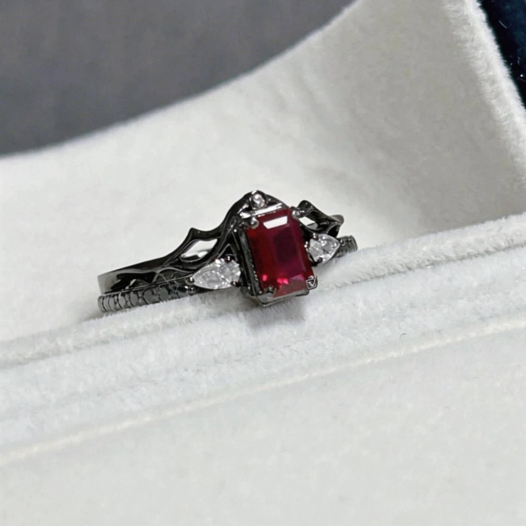 Level 100 Affinity Couple Rings | 925 Sterling Silver Platinum-Plated Red Tourmaline