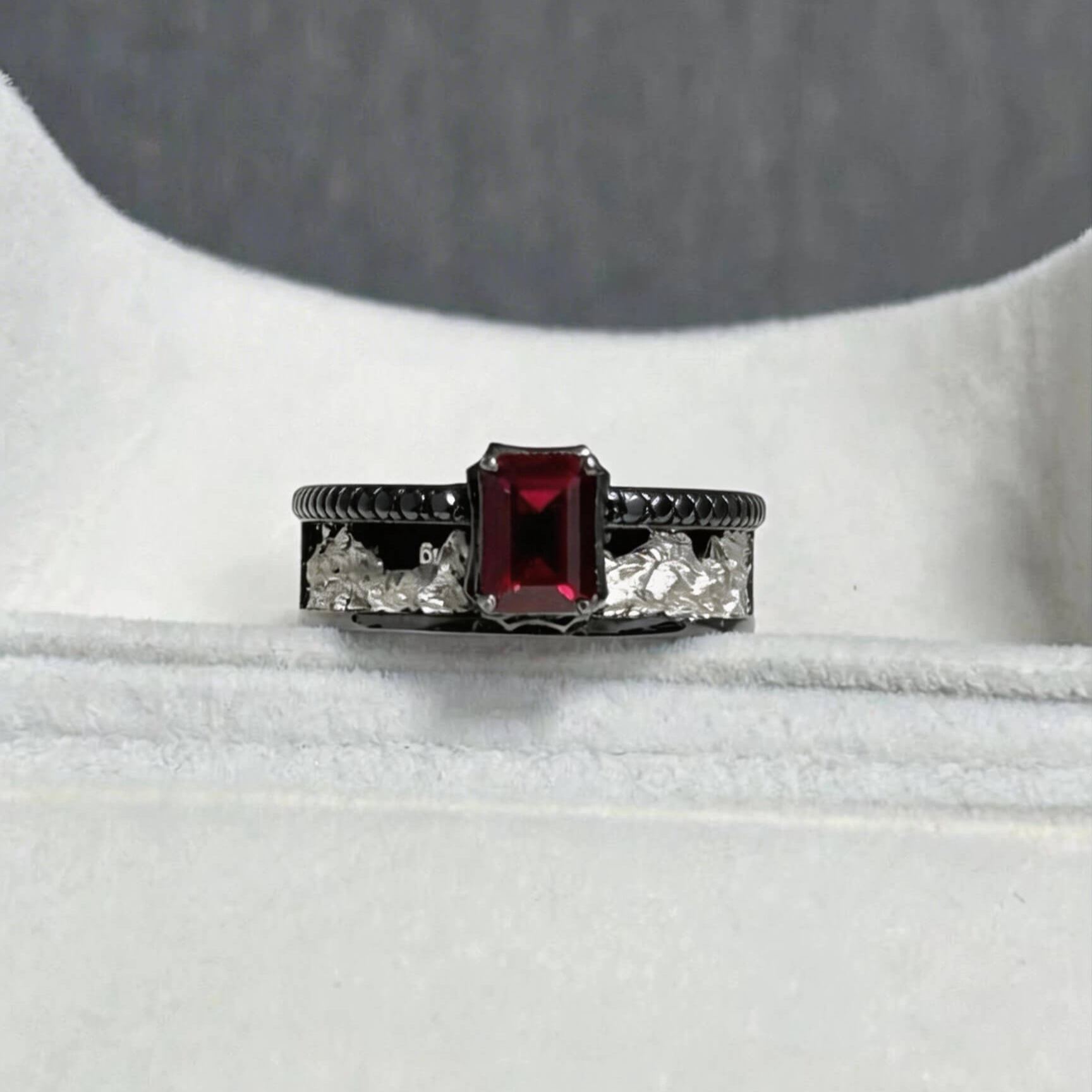 Level 100 Affinity Couple Rings | 925 Sterling Silver Platinum-Plated Red Tourmaline