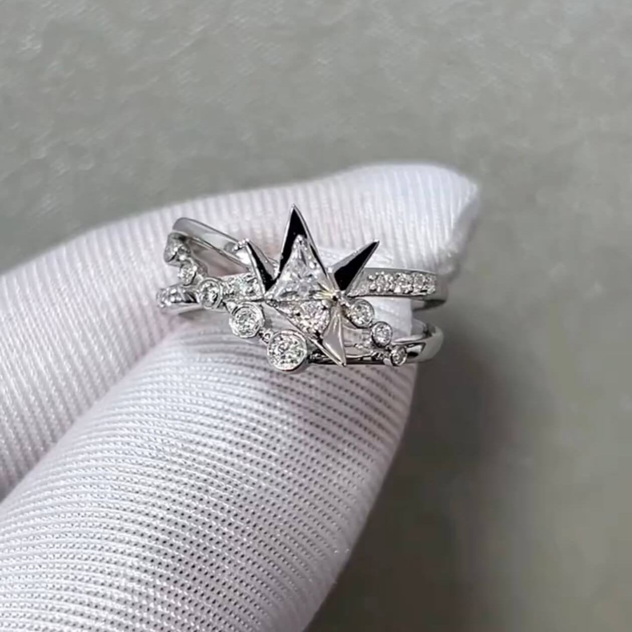 Returning Crane | Ring Set | 925 Silver Platinum-Plated Moissanite