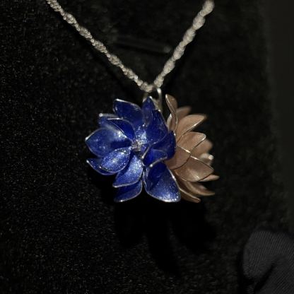 Handmade 925 Sterling Silver Twin Lotus Ribbon Choker / Necklace