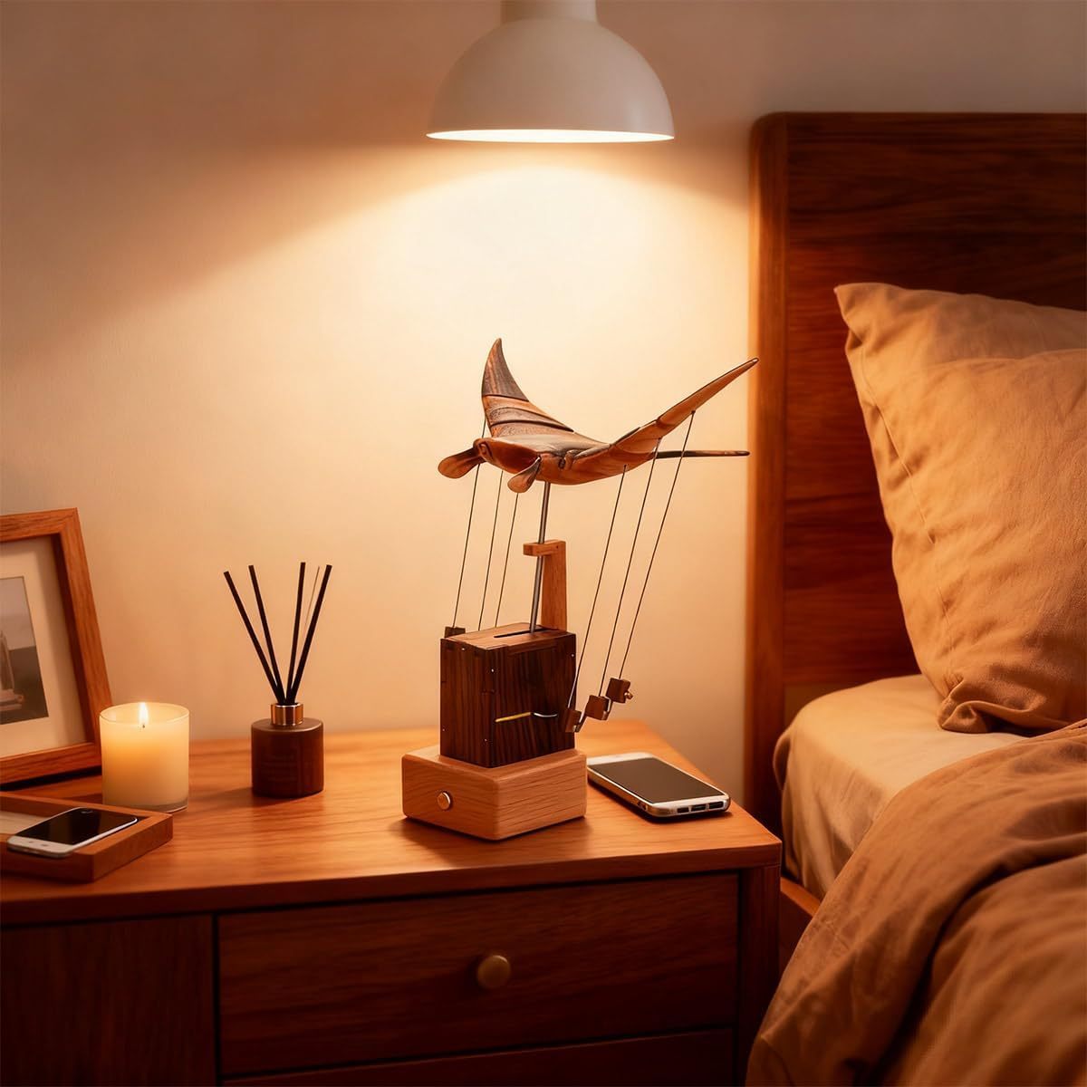 Handmade Wooden Bionic Manta Rayy Dynamic Model, Mechanical Transmission Marine Biological, Desktop Relaxation Decor Gift