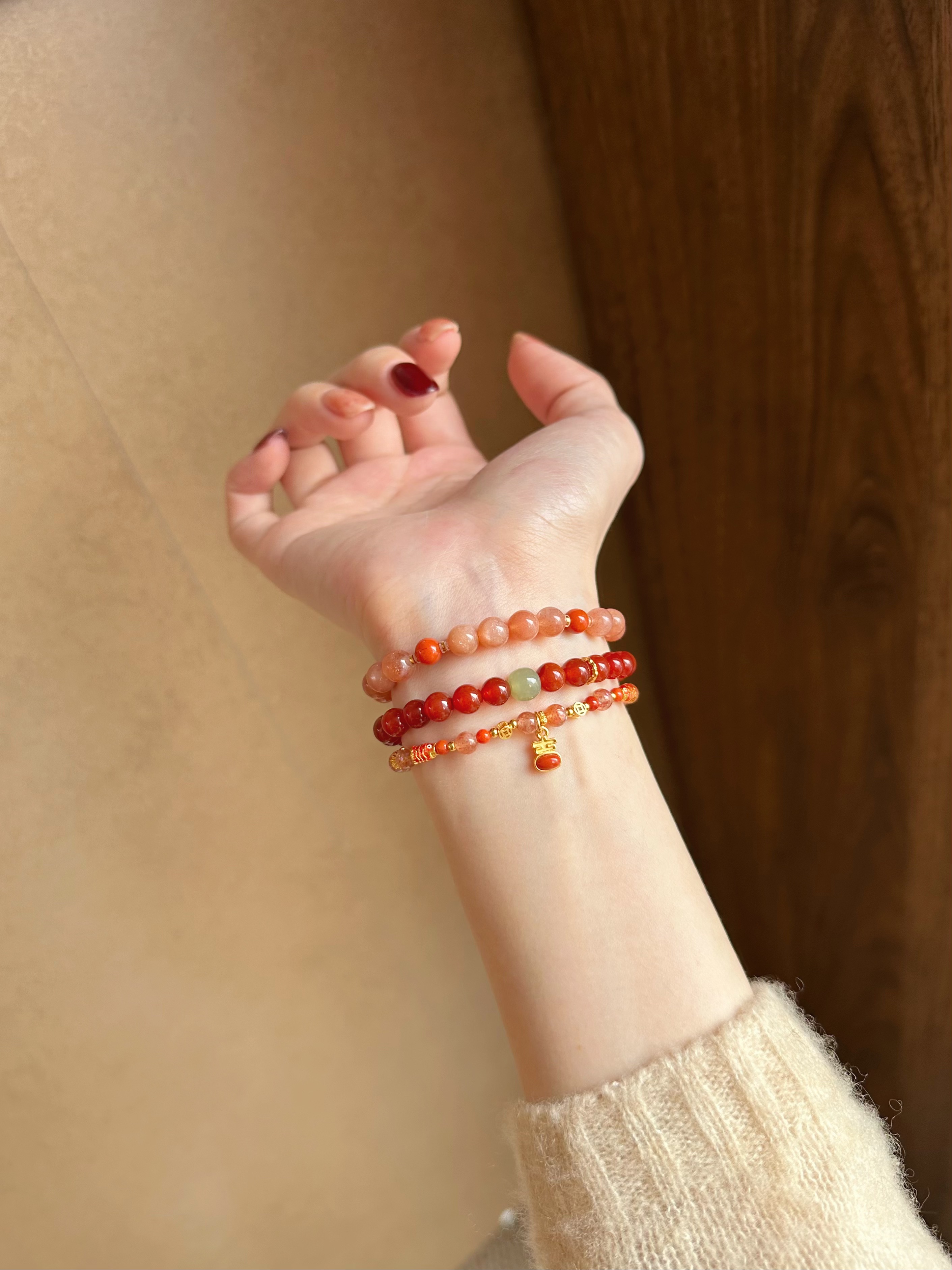 Taoist Fire Element Bracelet | Rowan「Crimson Radiance」Natural Red Agate & Hetian Jade Bracelet  (Luck & Protection)