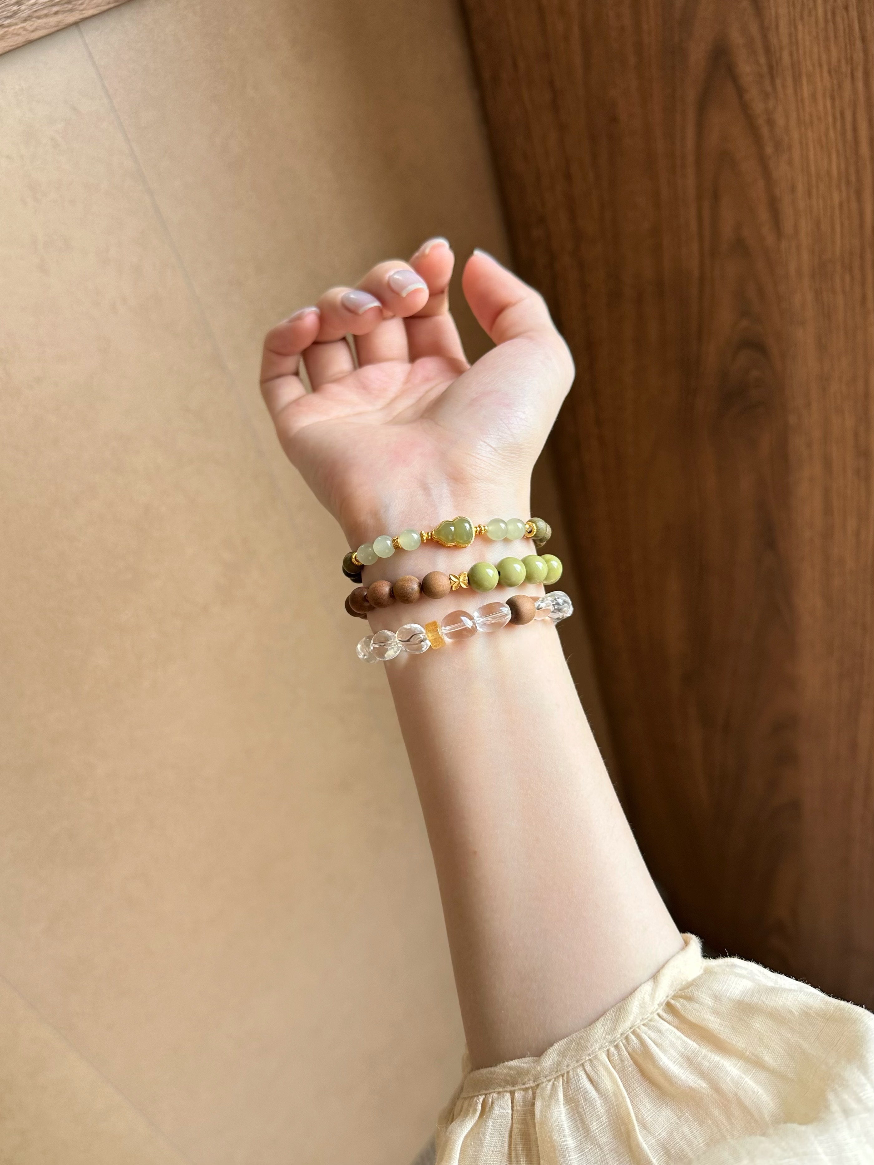 Taoist Wood Element Bracelet | Rowan「Rui'an」Hetian Jade & Green Sandalwood Bracelet（ Health, Luck & Protection）