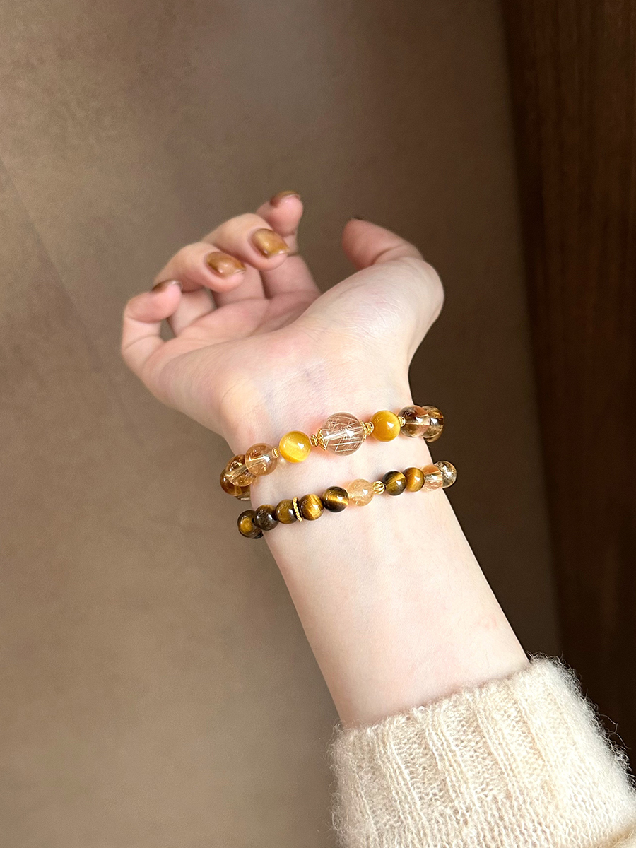 Taoist Earth Element Bracelet | Rowan「Radiant Auspice」Citrine & Yellow Tiger‘s Eye Bracelet （Protection, Success, Wealth & Luck）