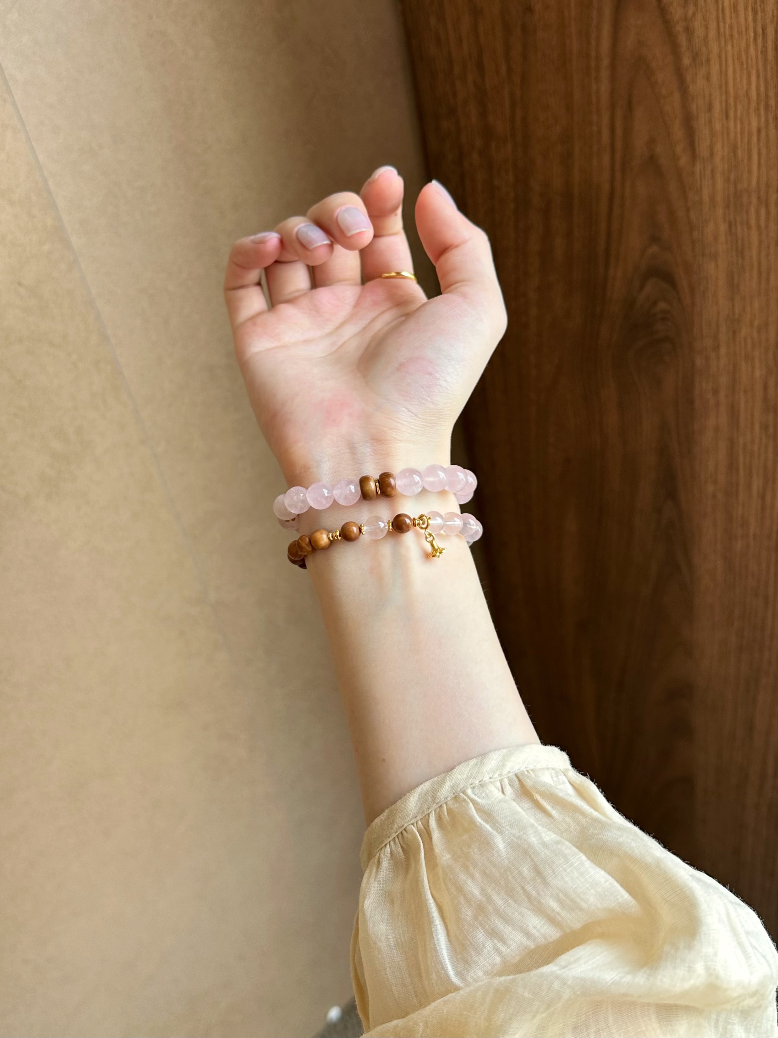 Taoist Earth Element Bracelet | Rowan「Jade Bloom」Rose Quartz & Cook Beads Bracelet （Protection, Love & Luck）