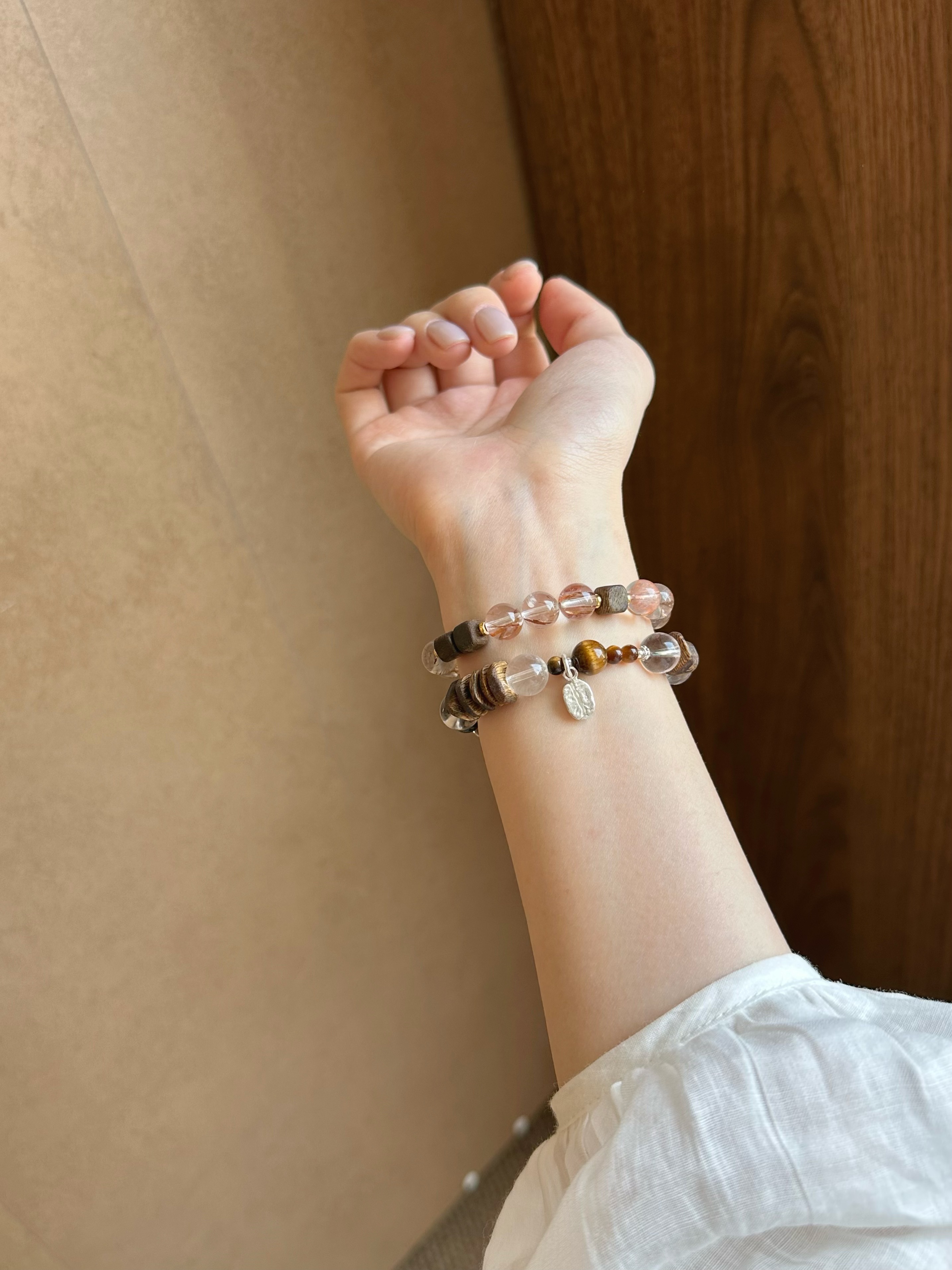 Taoist Wood Element Bracelet | Rowan「Light & Tide」Clear Quartz, Yellow Tiger's Eye & Agarwood Bracelet （Protection & Luck ）