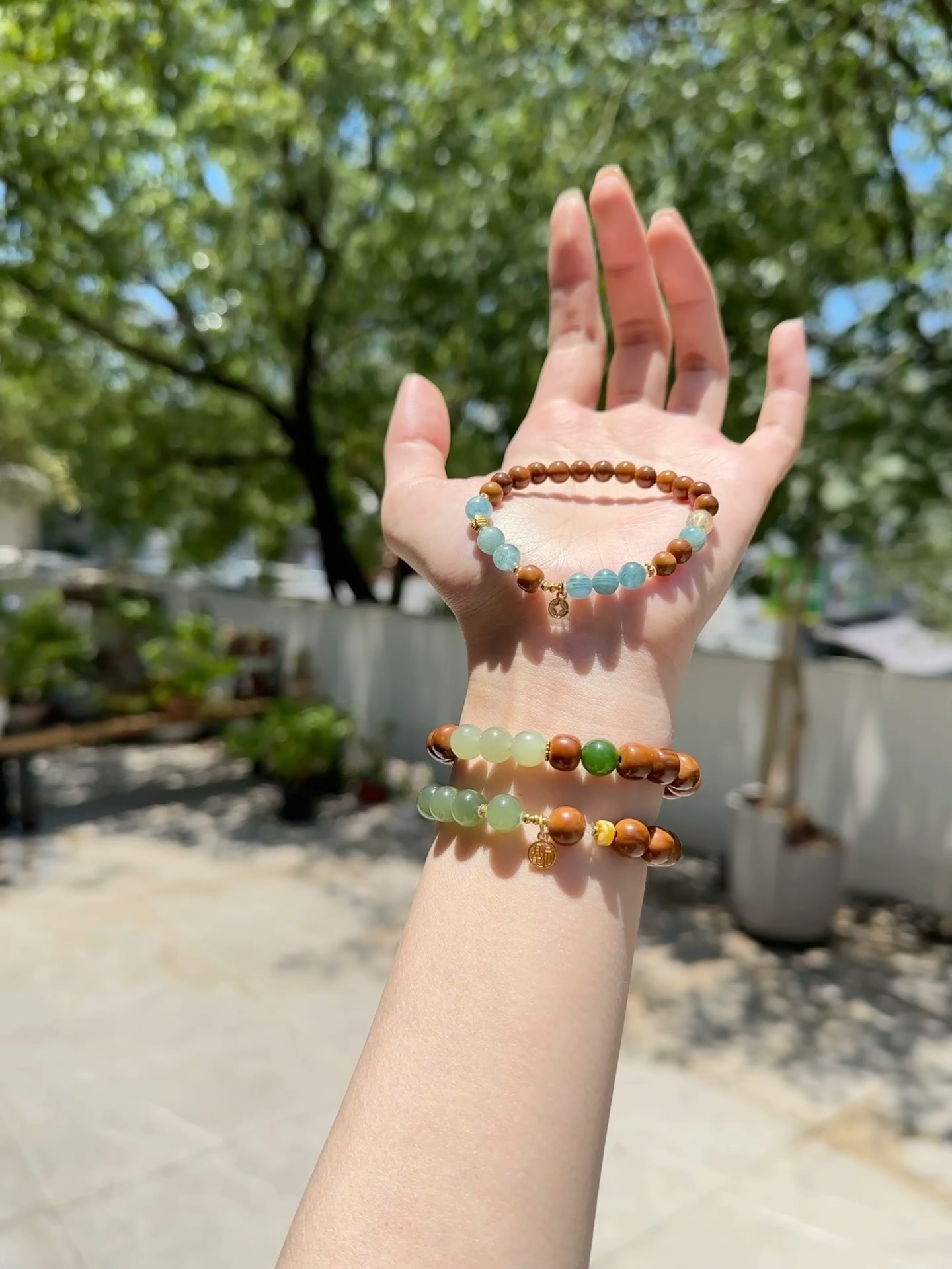 Taoist Metal Element Bracelet | Rowan「Misty Prosperity」Cook Beads, Blue-Green Crystal & Rutilated Quartz Bracelet（Wealth & Luck）