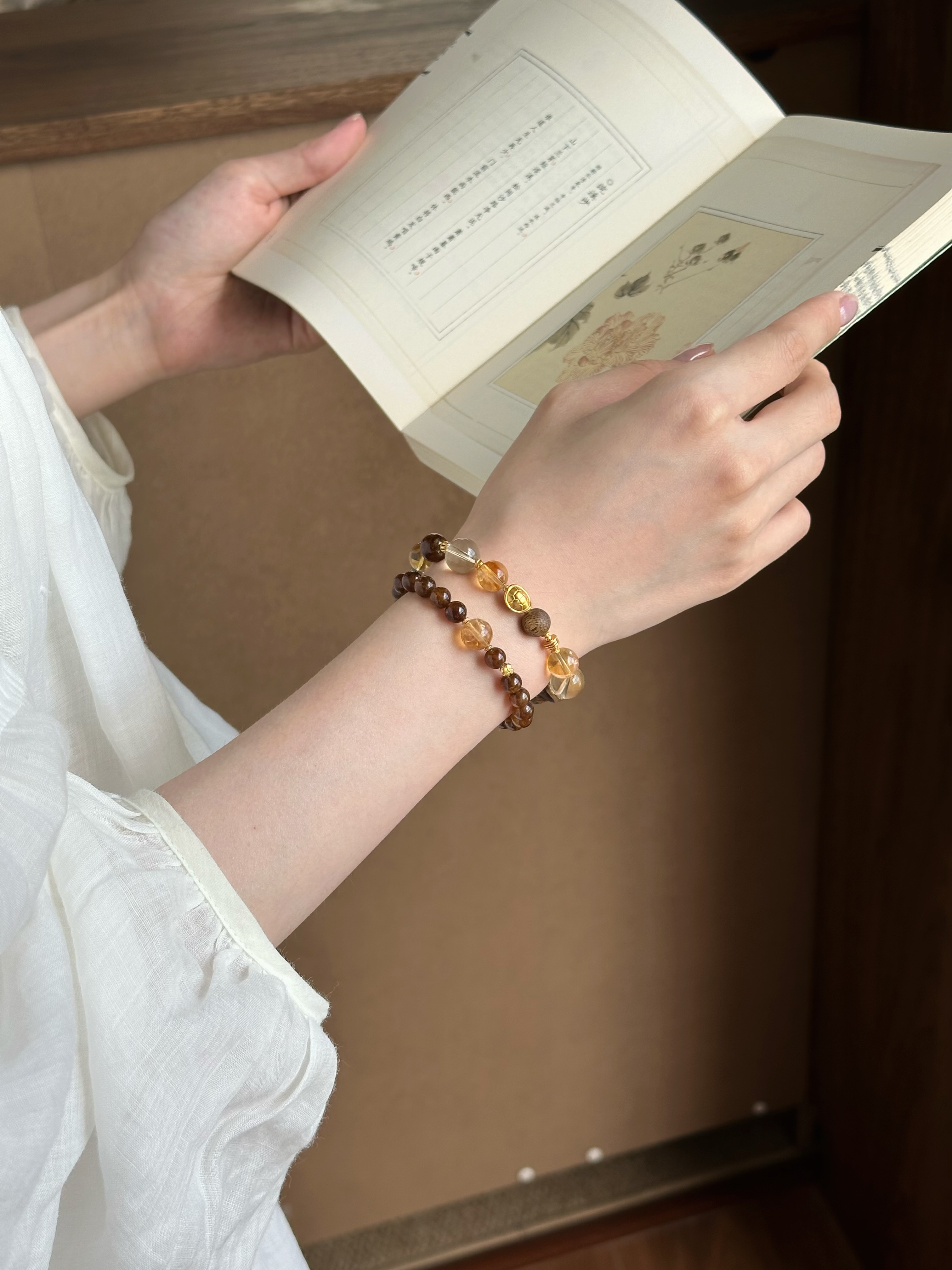 Taoist Earth Element Bracelet | Rowan「Jing Xi」Coffee Garnet & Citrine Bracelet （Wealth, Success & Protection）