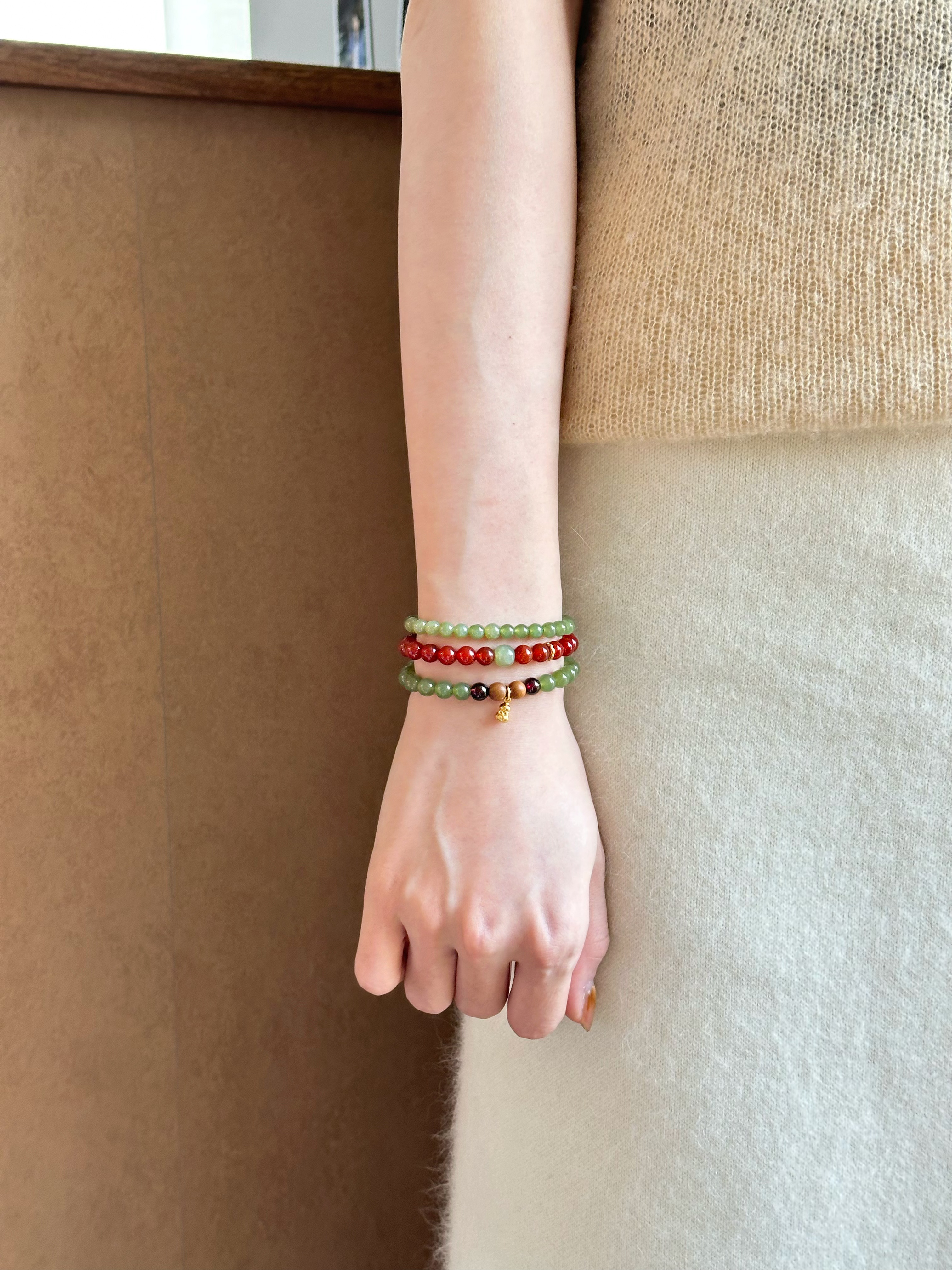 Taoist Fire Element Bracelet | Rowan「Crimson Radiance」Natural Red Agate & Hetian Jade Bracelet  (Luck & Protection)