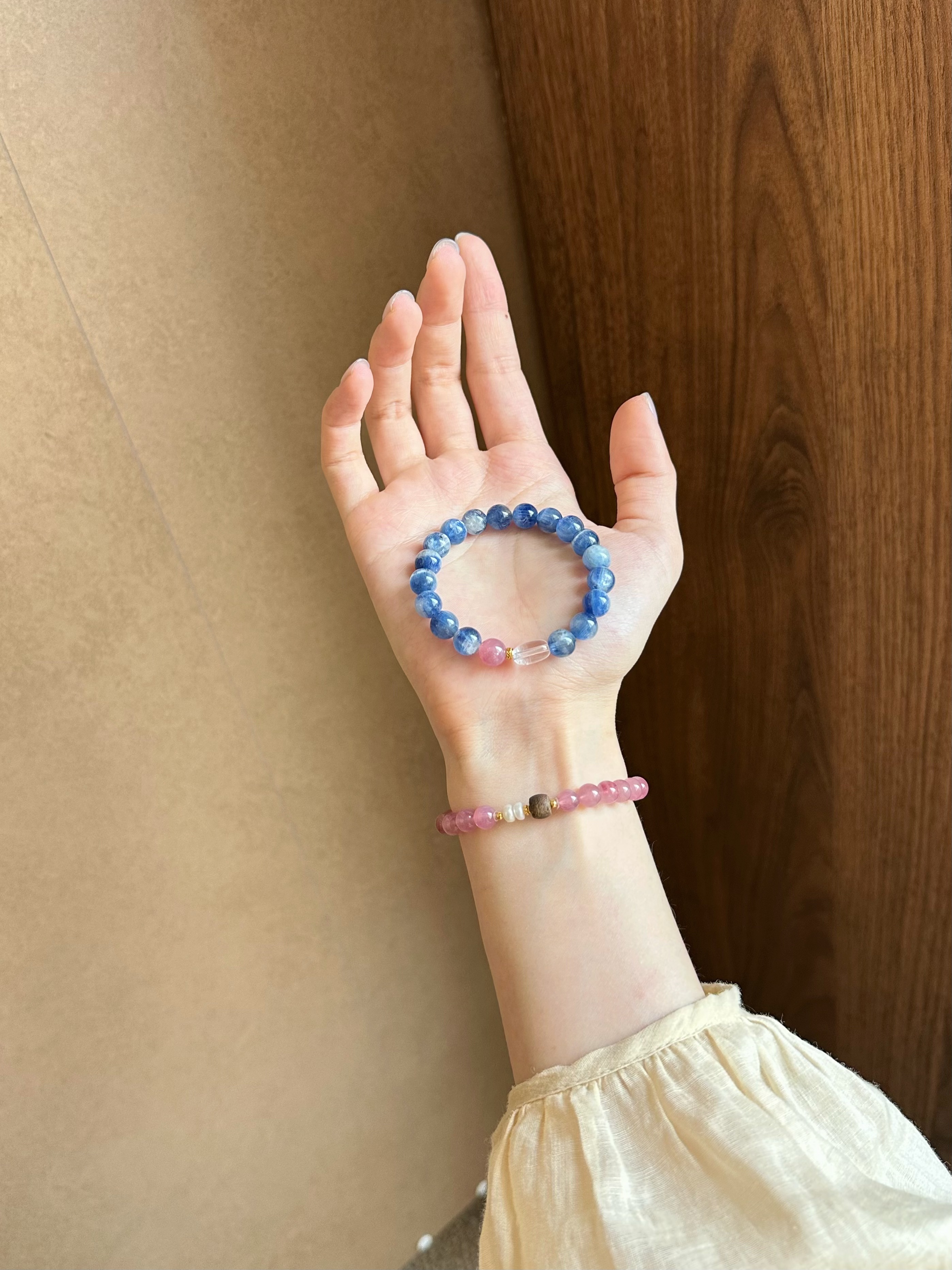 Taoist Water Element Bracelet | Rowan「Serene Riverside Orchid」Blue Apatite, Clear Quartz & Purple Manganese Rose Quartz Bracelet （ Protection, Love & Luck）