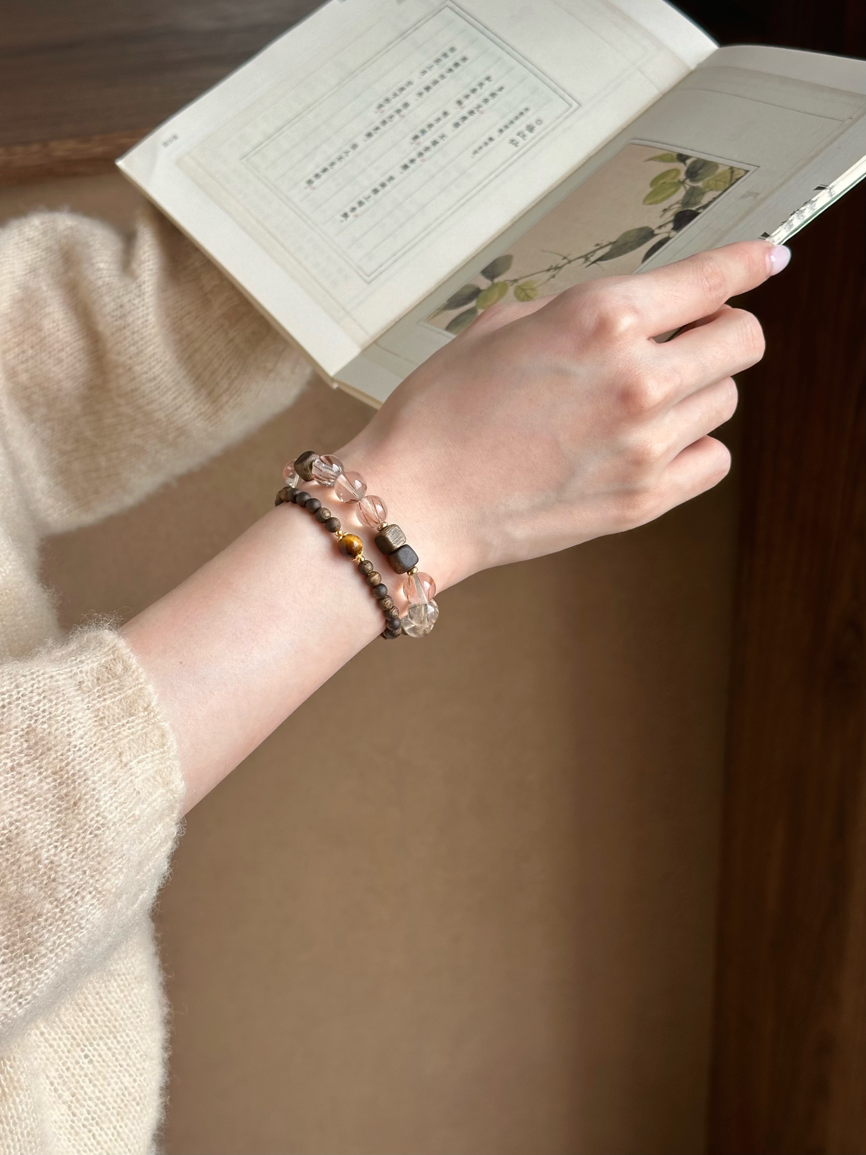 Taoist Wood Element Bracelet | Rowan「Auspicious Gold & Pagoda Tree」Black Rutilated Quartz & Agarwood Bracelet （ Wealth, Success & Protection）