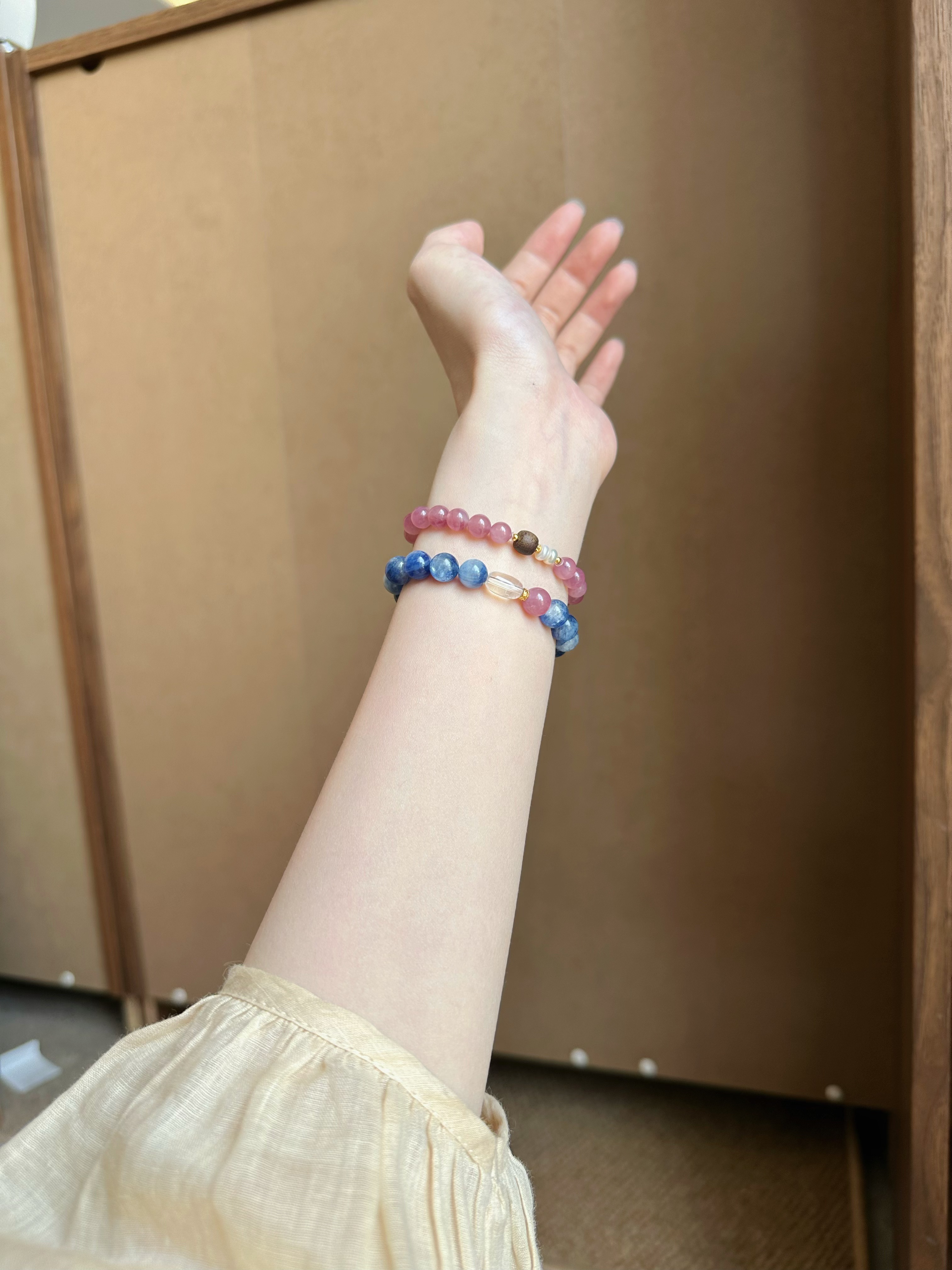 Taoist Water Element Bracelet | Rowan「Serene Riverside Orchid」Blue Apatite, Clear Quartz & Purple Manganese Rose Quartz Bracelet （ Protection, Love & Luck）