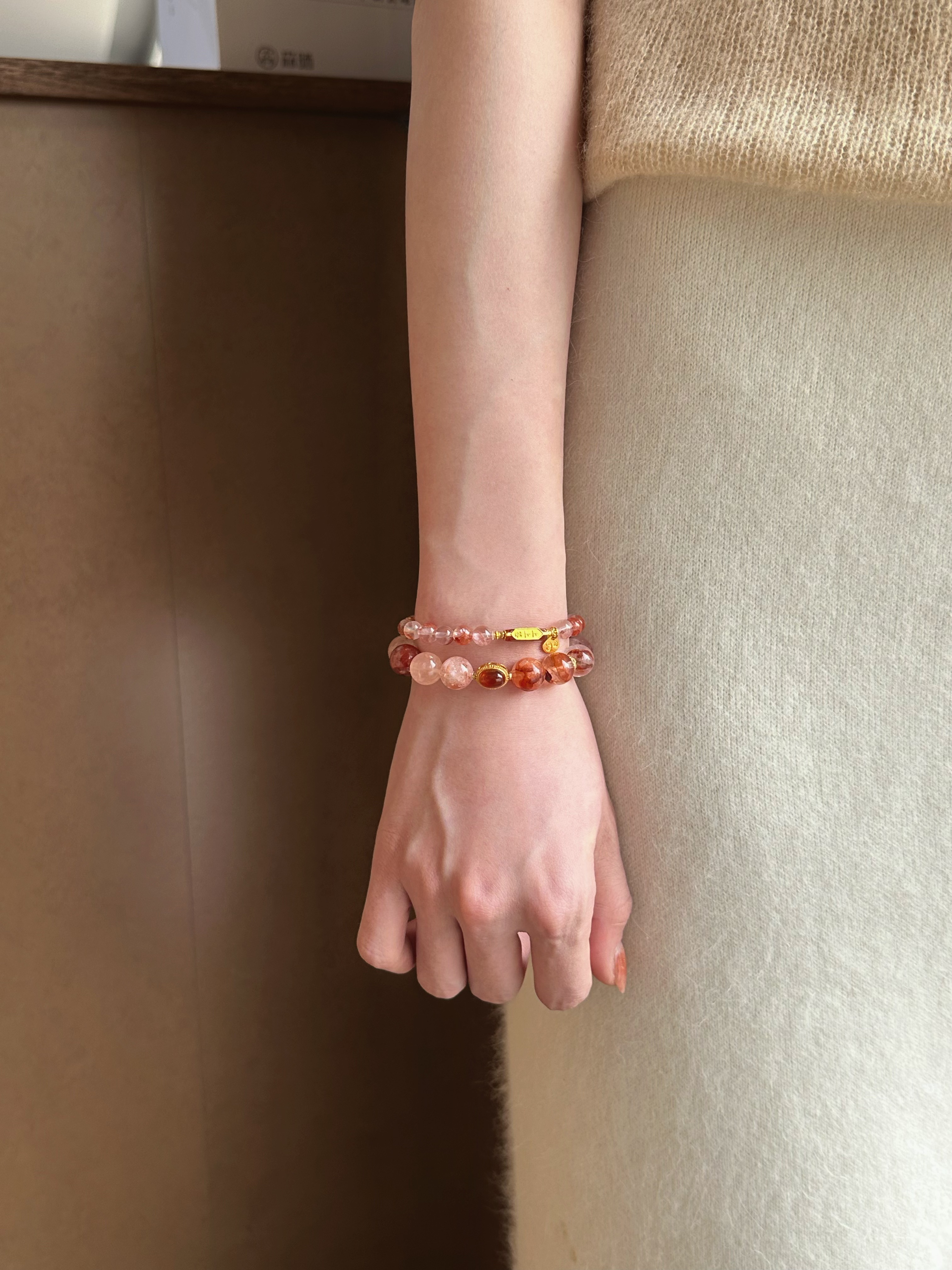 Taoist Fire Element Bracelet | Rowan「Lotus & Carp Yearly」Natural Red Phantom Quartz Bracelet (Luck & Protection)