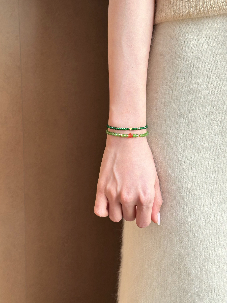 Taoist Wood Element Bracelet | Rowan「Spring Sprout」Jade & South Red Agate Bracelet（Health & Luck ）