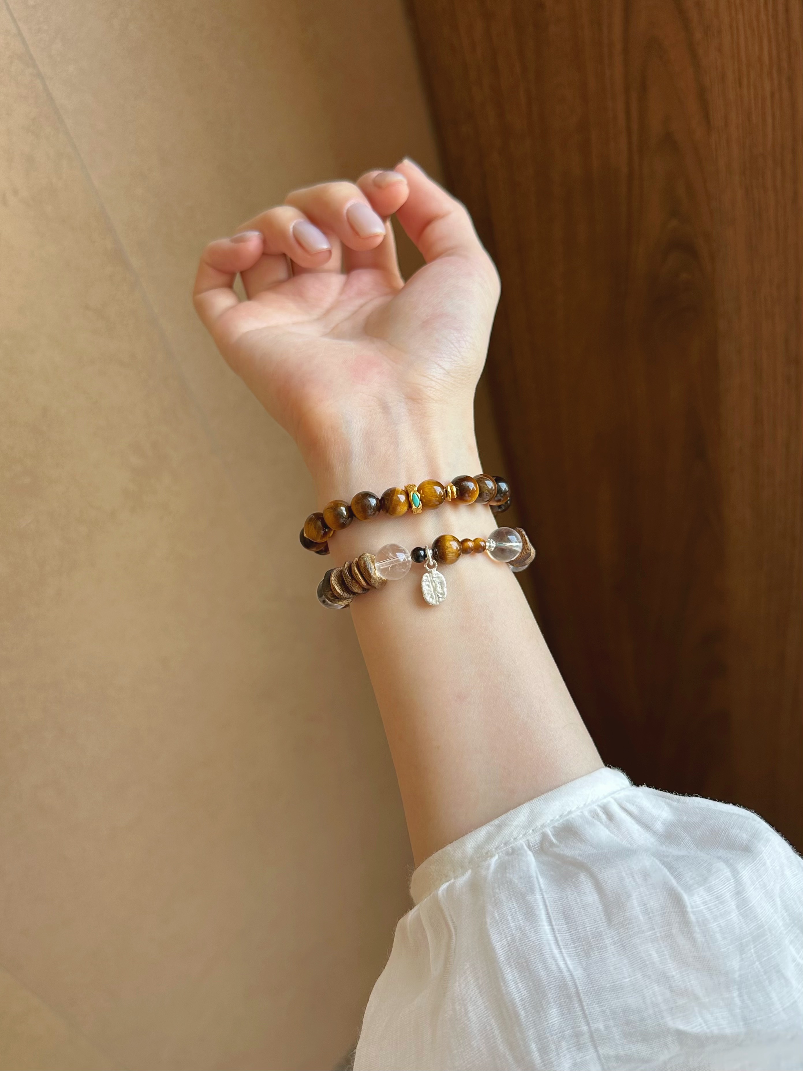 Taoist Wood Element Bracelet | Rowan「Light & Tide」Clear Quartz, Yellow Tiger's Eye & Agarwood Bracelet （Protection & Luck ）