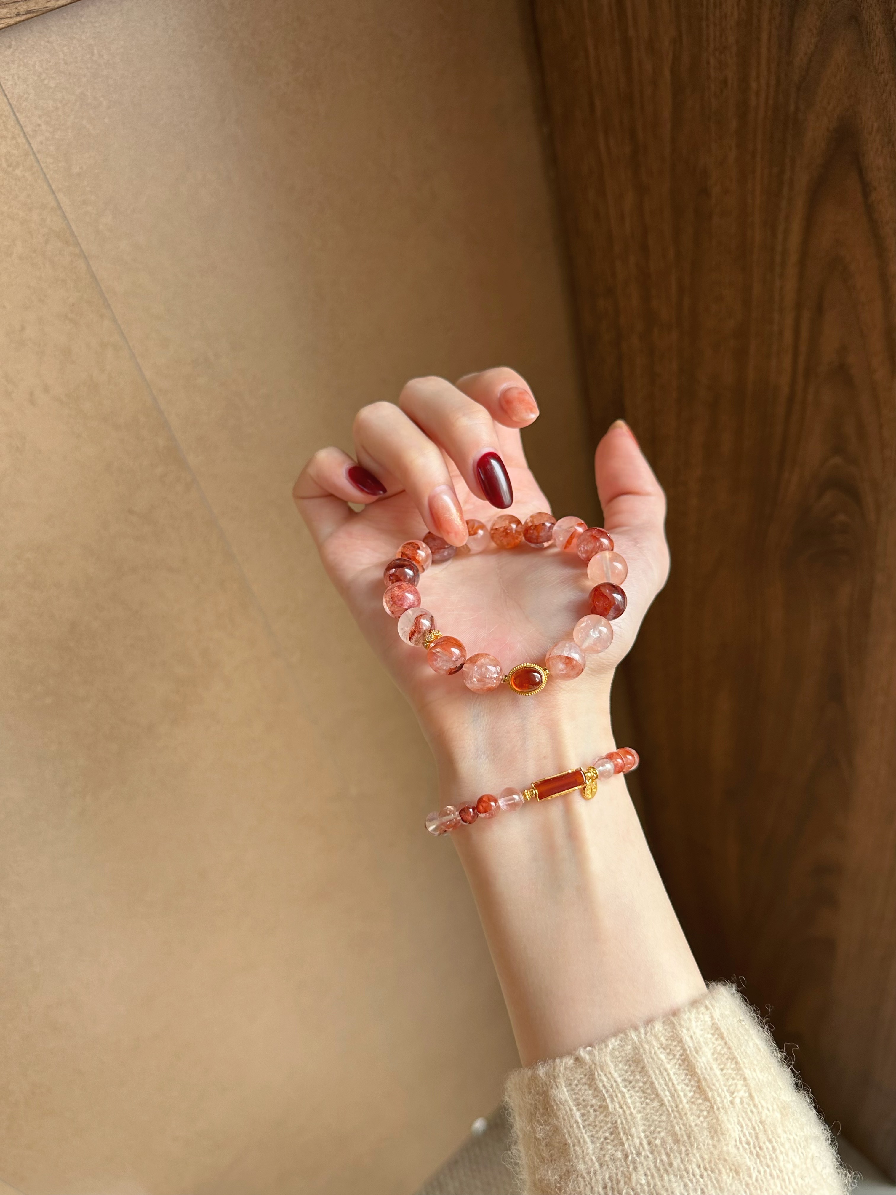 Taoist Fire Element Bracelet | Rowan「Crimson Carp」Red Phantom Quartz & Garnet (Bracelet for Protection)