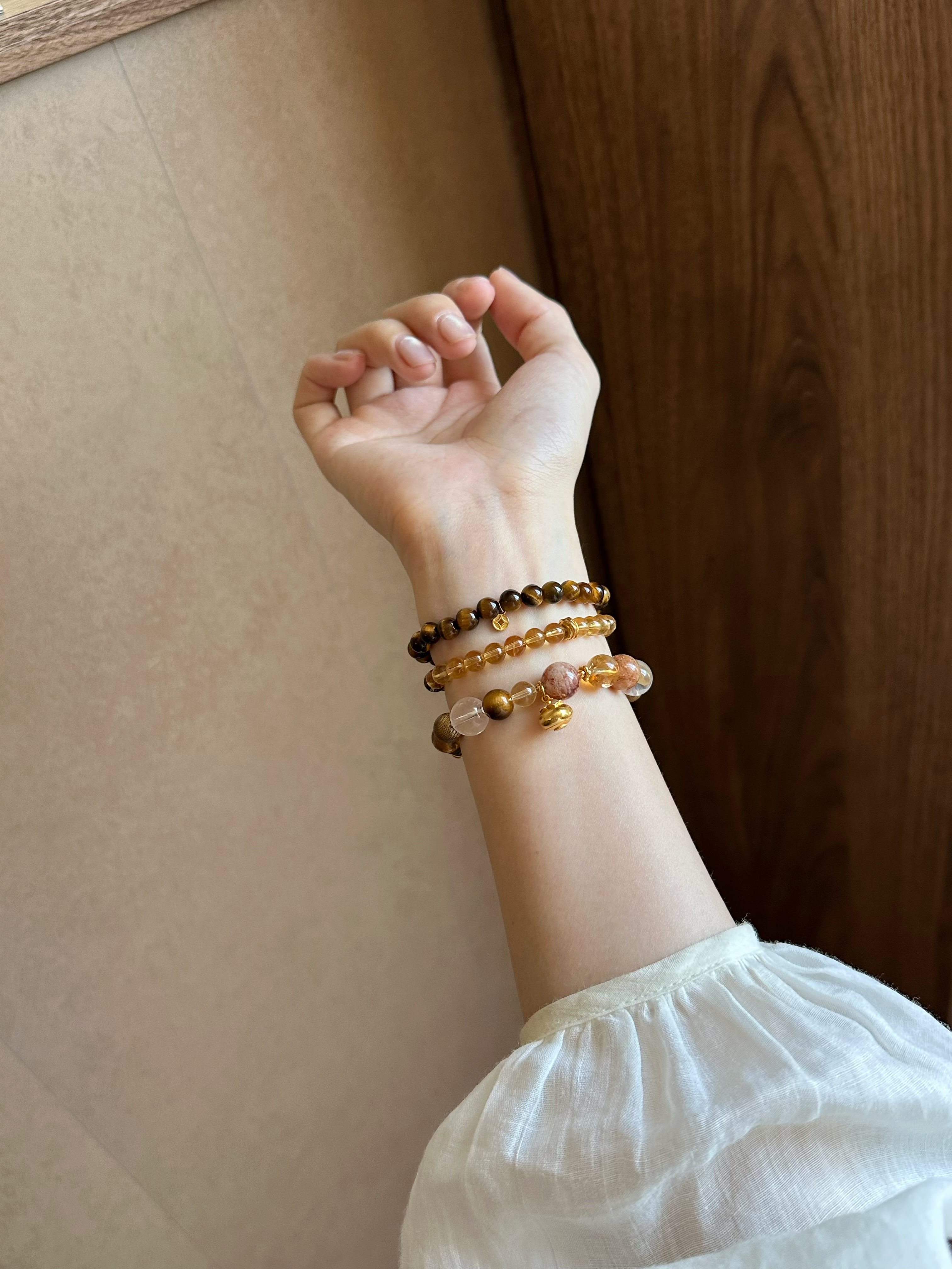 Taoist Earth Element Bracelet | Rowan「Autumn Abundance」Phantom Quartz, Citrine & Yellow Tiger‘s Eye Bracelet （Wealth, Success, Protection & Luck）